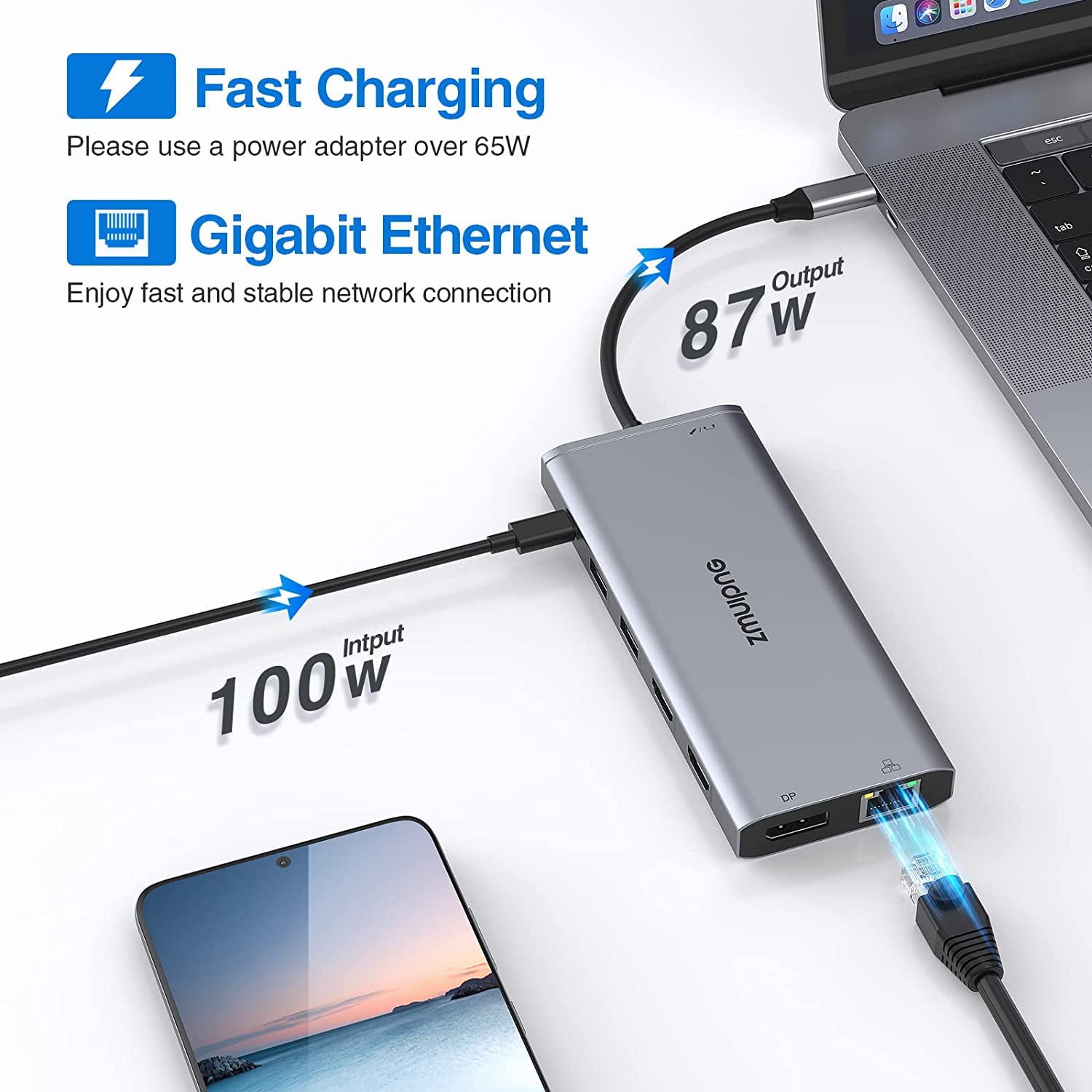 USB C Docking Station 2 Monitore, Laptop Dockingstation Triple Display, 14 in 1 USB-C Hub Adapter mit Dual HDMI, DisplayPort, Ethernet, 100W PD, 2 USBC, 4USB, SD/TF Kartensteckplatz, 3.5mm Audio