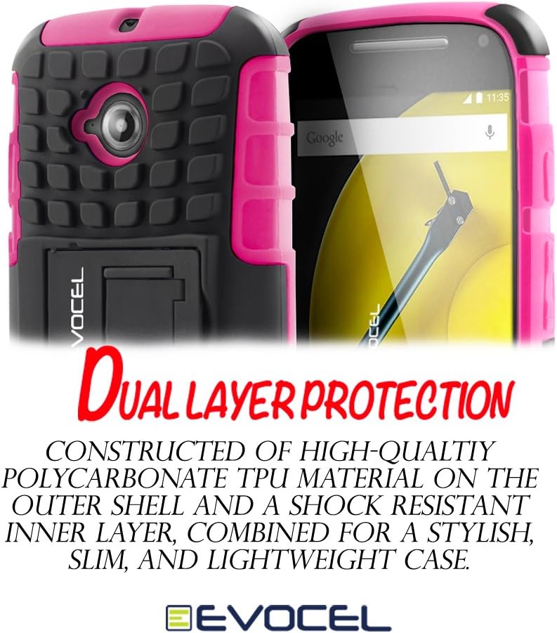 Moto E2 Case, Evocel [Kickstand] [Dual Layer] [Easy Grip] [Textured] Heavy Duty Armor for Motorola Moto E (2nd Generation / 2015 Release), Hot Pink (EVO-MOTE2-OO05)