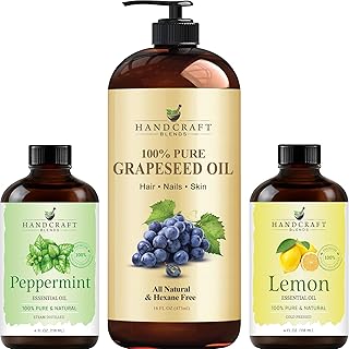 Handcraft Blends Grapeseed Oil with Peppermint Essential Oil and Lemon Essential Oil Set – 100% Pure and Natural Oils – Ca...