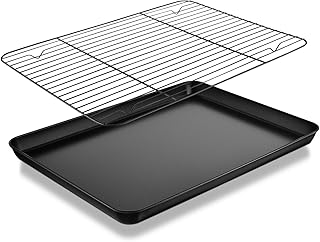 TeamFar Baking Sheet with Rack, 16 x 12 x 1” Nonstick Large Baking Cookie Pan Tray with Cooling Rack, for Oven Baking Roasting, Food Safe & Heavy Duty, Easy to Clean