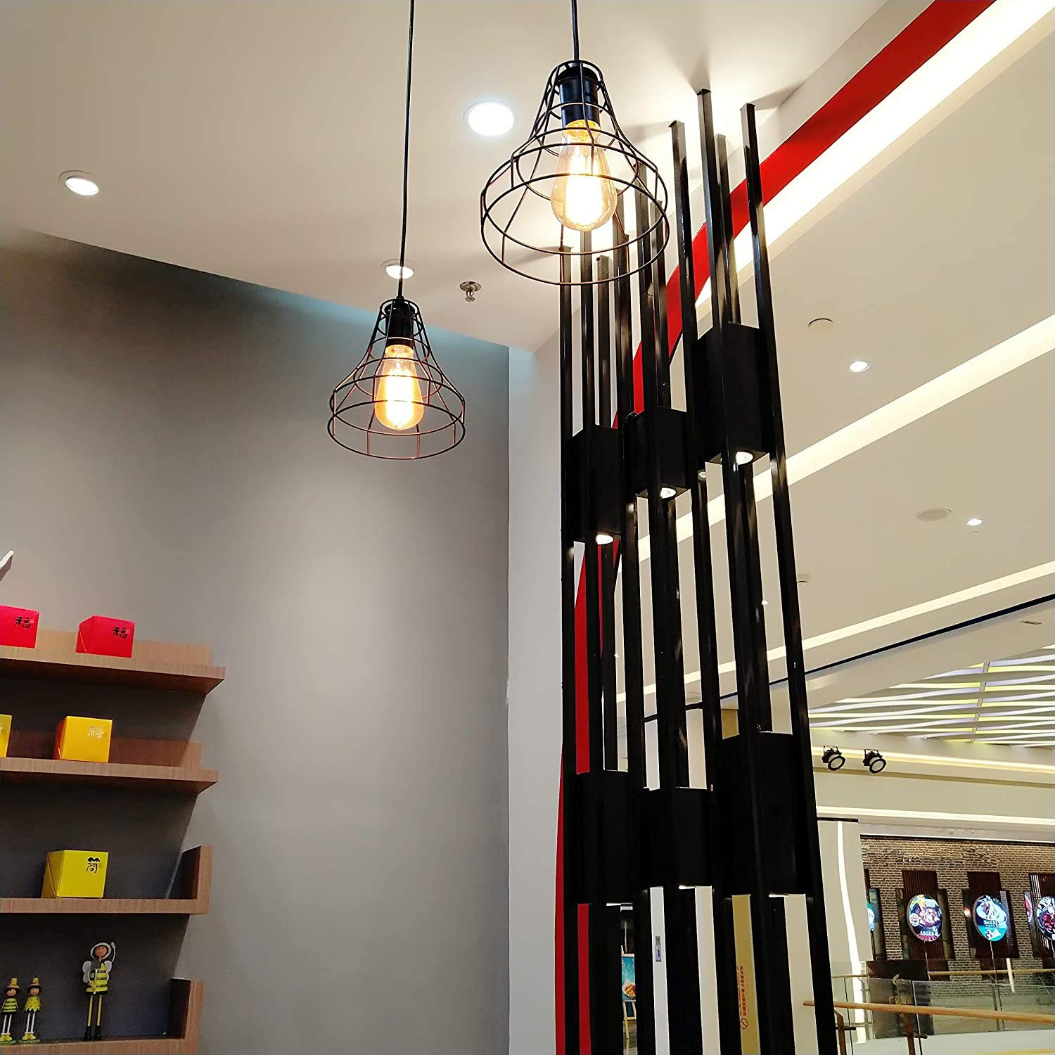 Lámparas de araña Forma Jaula Metal Vintage Iluminación de Techo Ajustable Estilo Loft Industrial Retro -Negro (E)