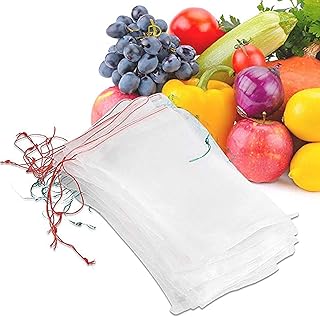 METCRY 50 Pcs Netting Bags, Garden Plant Fruit Protect Drawstring Net Bag Insects Mosquito Bug Net Barrier Bag Mesh Against Insect Pest Bird for Plant&Fruits(12" x 8")