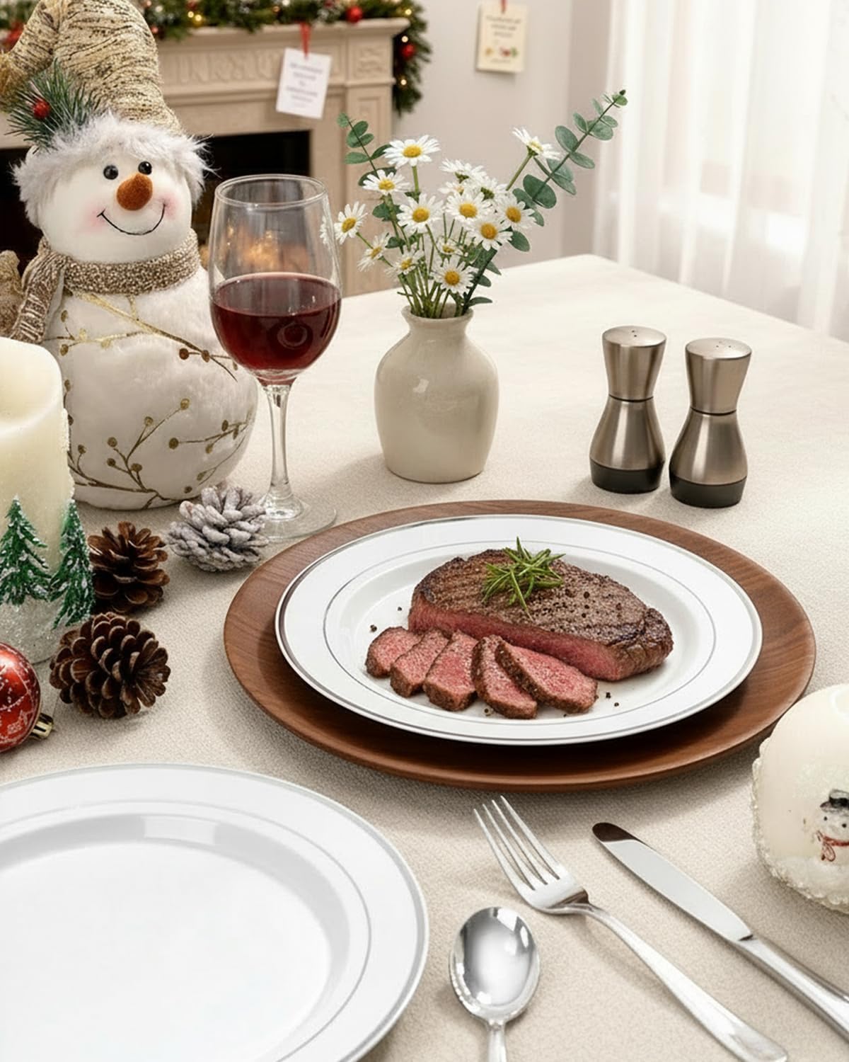 bUCLA 100Pieces Silver Plastic Plates - 10.25inch Silver Rim Disposable Dinner Plates - Ideal for Weddings, Parties - Image 2