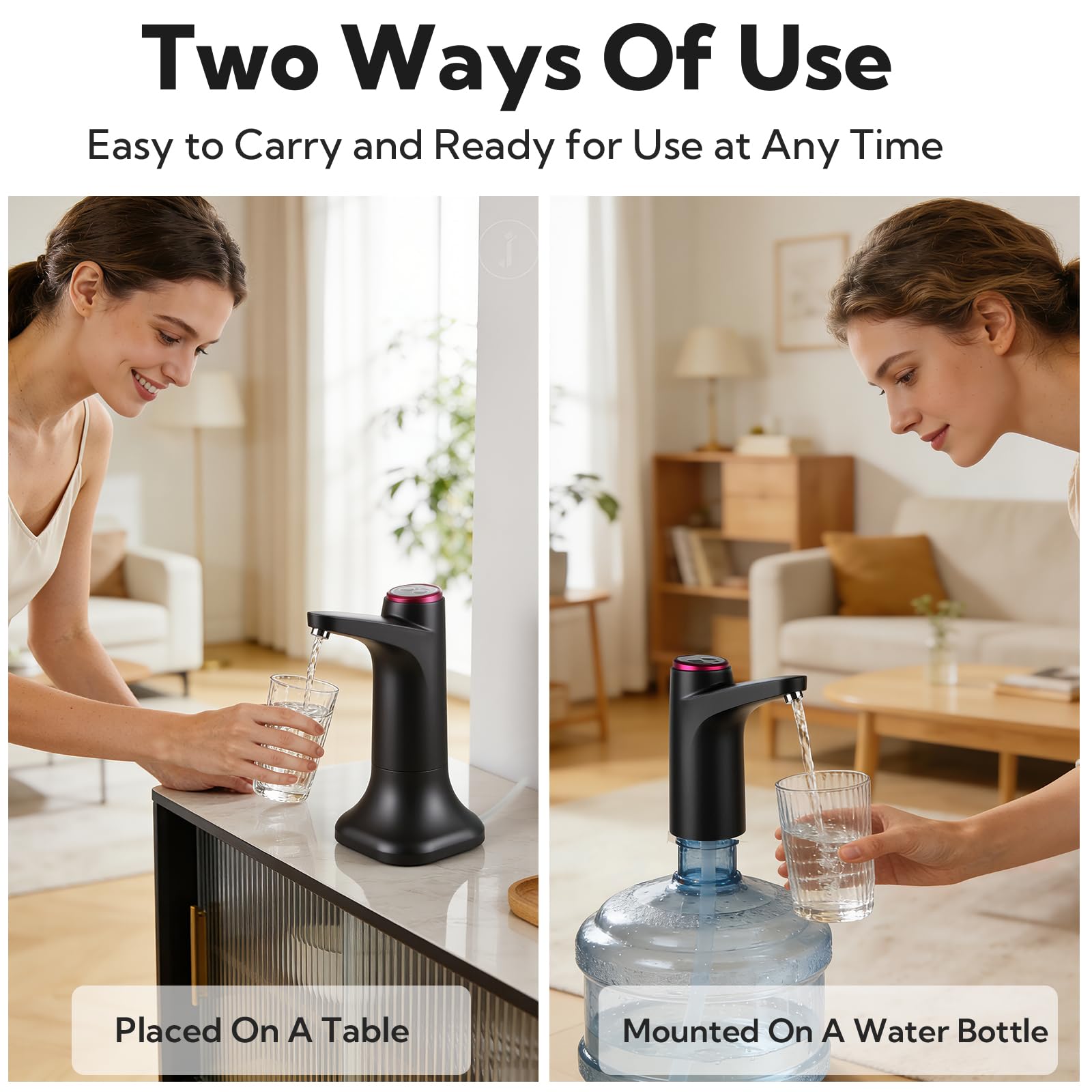 Paquete de 2 bombas dispensadoras de agua para botella de 5 galones, bomba de jarra de agua portátil recargable por USB-C, dispensador automático de agua para encimera para el hogar y la oficina