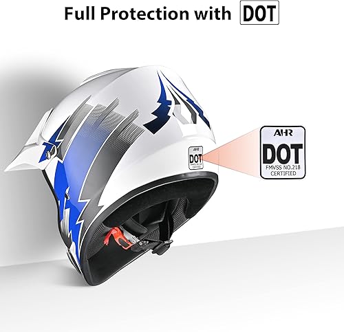 Miniatura 10 de AHR Casco de motocross DOT para jóvenes y niños, casco de motocross de cara completa para motocicleta, ATV y bicicleta de montaña, modelo H-VEN12