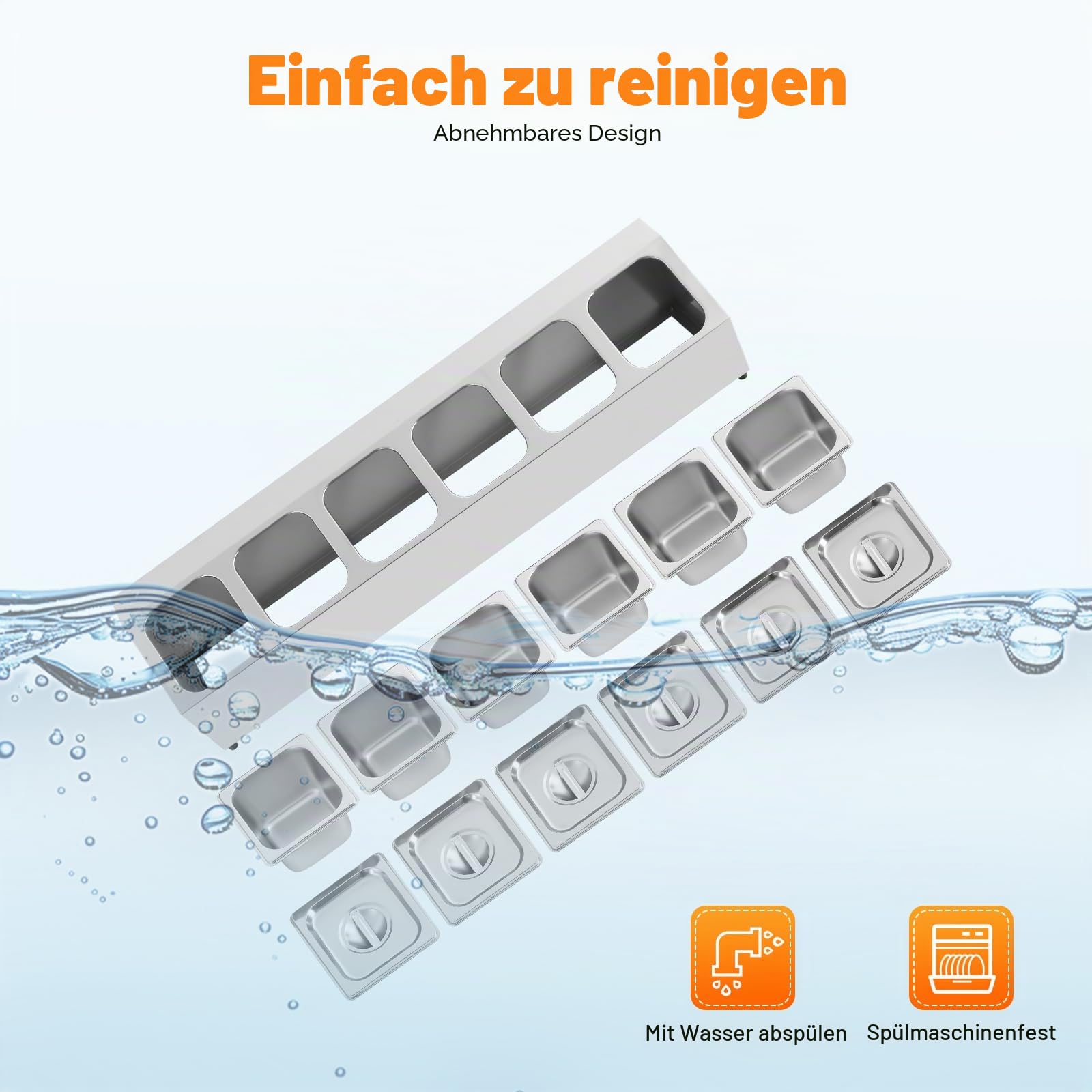 Aufstellbehälter für Vorratsdosen, Zutatenbehälter, 5 Stück Edelstahl Spülmaschinenfest, mit 5 x 1/6 Behälter, mit 5 passenden Deckeln, Aufstellbehälter,