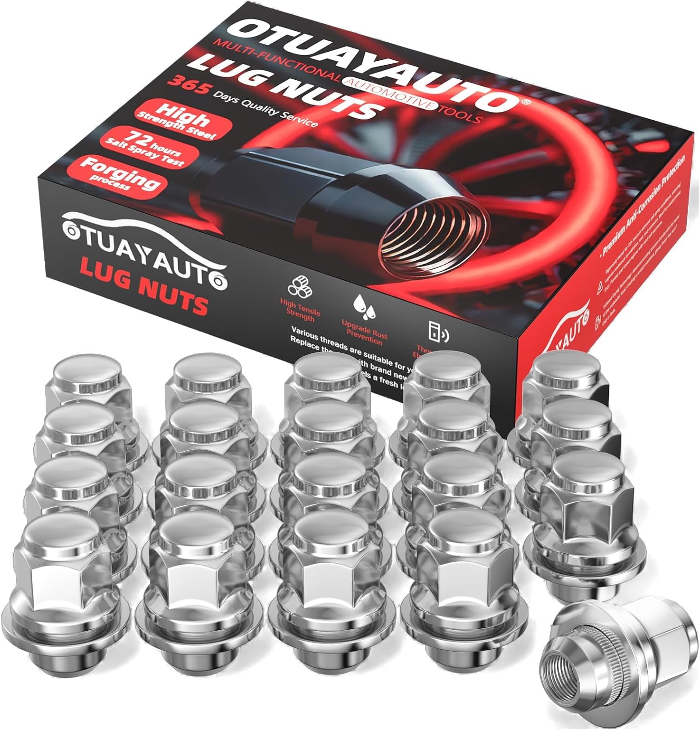 OTUAYAUTO M12x1.25 OEM Lug Nuts - Replacement for 2002-2025 Nissan Altima, 2008-2025 Rogue, 2012-2025 Pathfinder, 2006-2025 Sentra, 2020-2025 Kicks, 2010-2025 Leaf, 20PCS Chrome Factory Style Lug Nuts