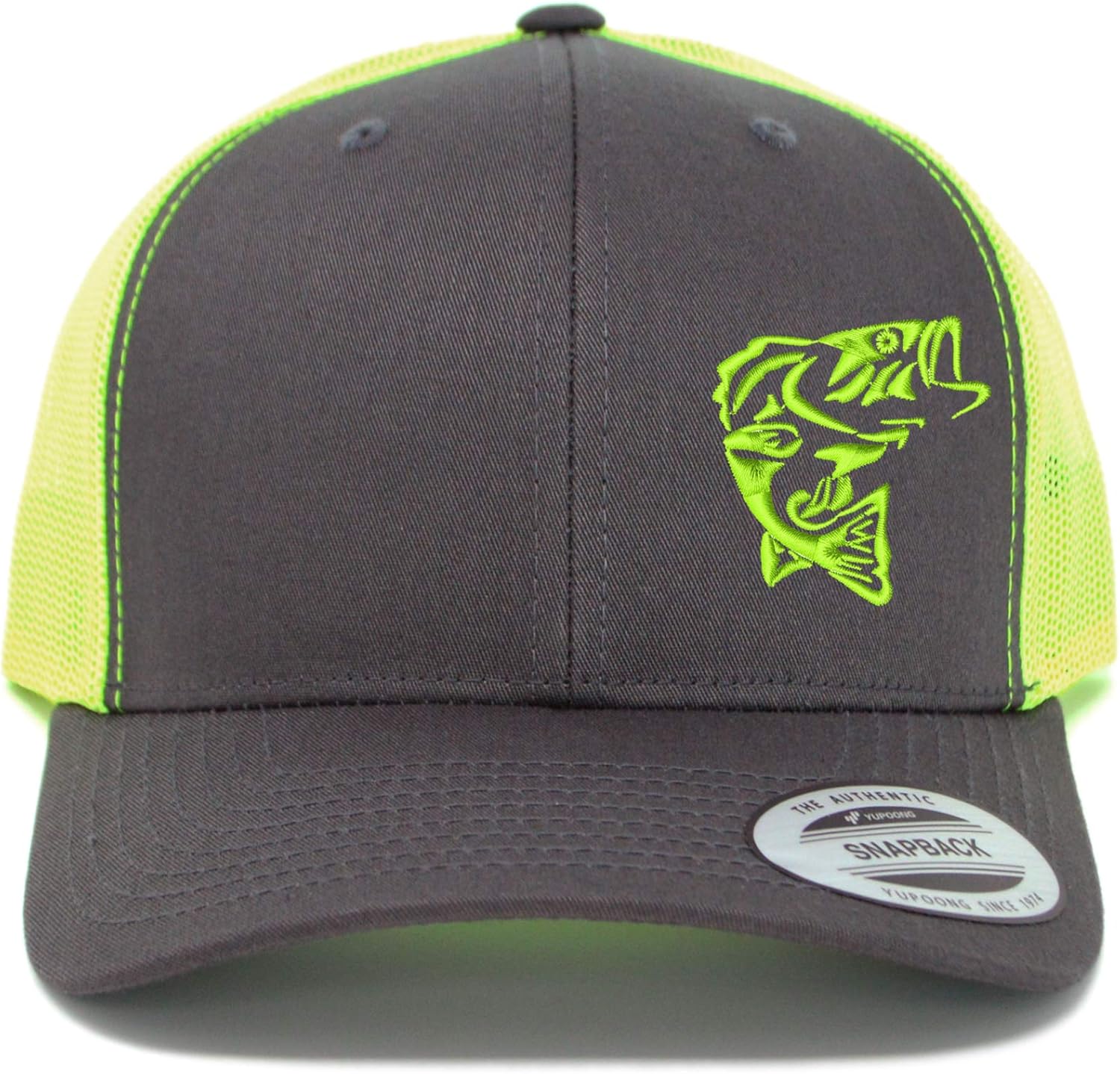 Jumping Bass Trucker Hat – Embroidered Fishing Snapback Cap for Men & Women, Breathable Mesh Outdoor Hat