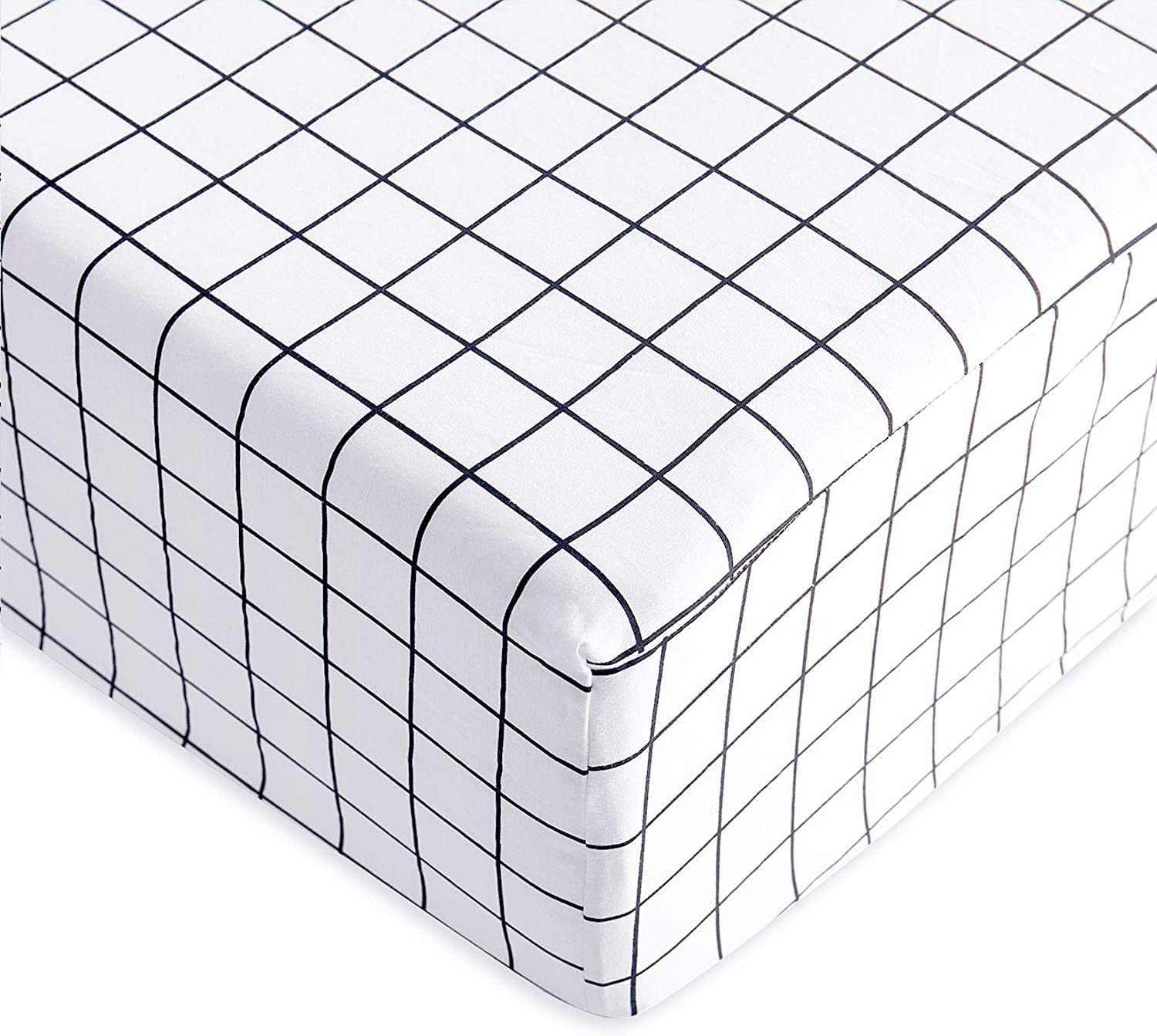 Lanqinglv Prześcieradło z gumką 180 x 200 cm do 25-30 cm wysokości materaca prześcieradło czarne białe w kratkę, wzór karo mikrofibra dżersej łóżko kontynentalne prześcieradło z gumką