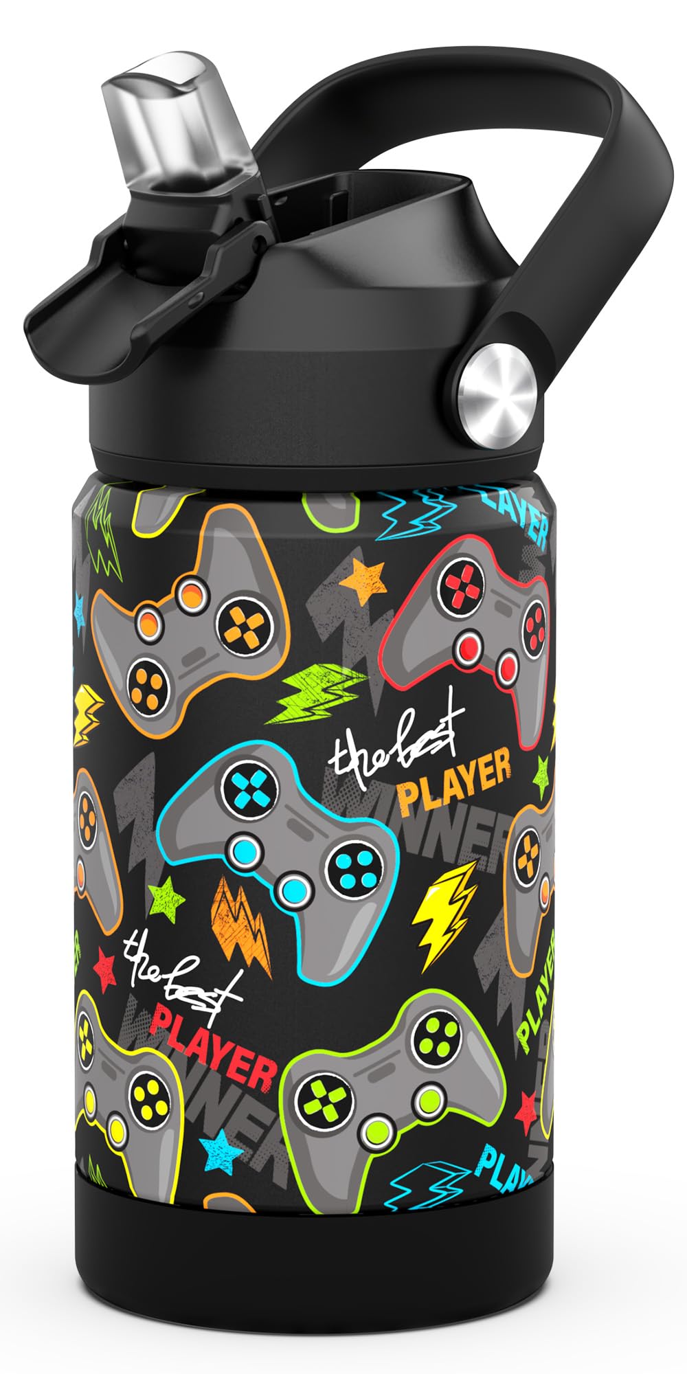 Boys Insulated Water Bottle with Straw 12 oz Kids Cups with Stainless Steel Leak Proof for School Daycare
