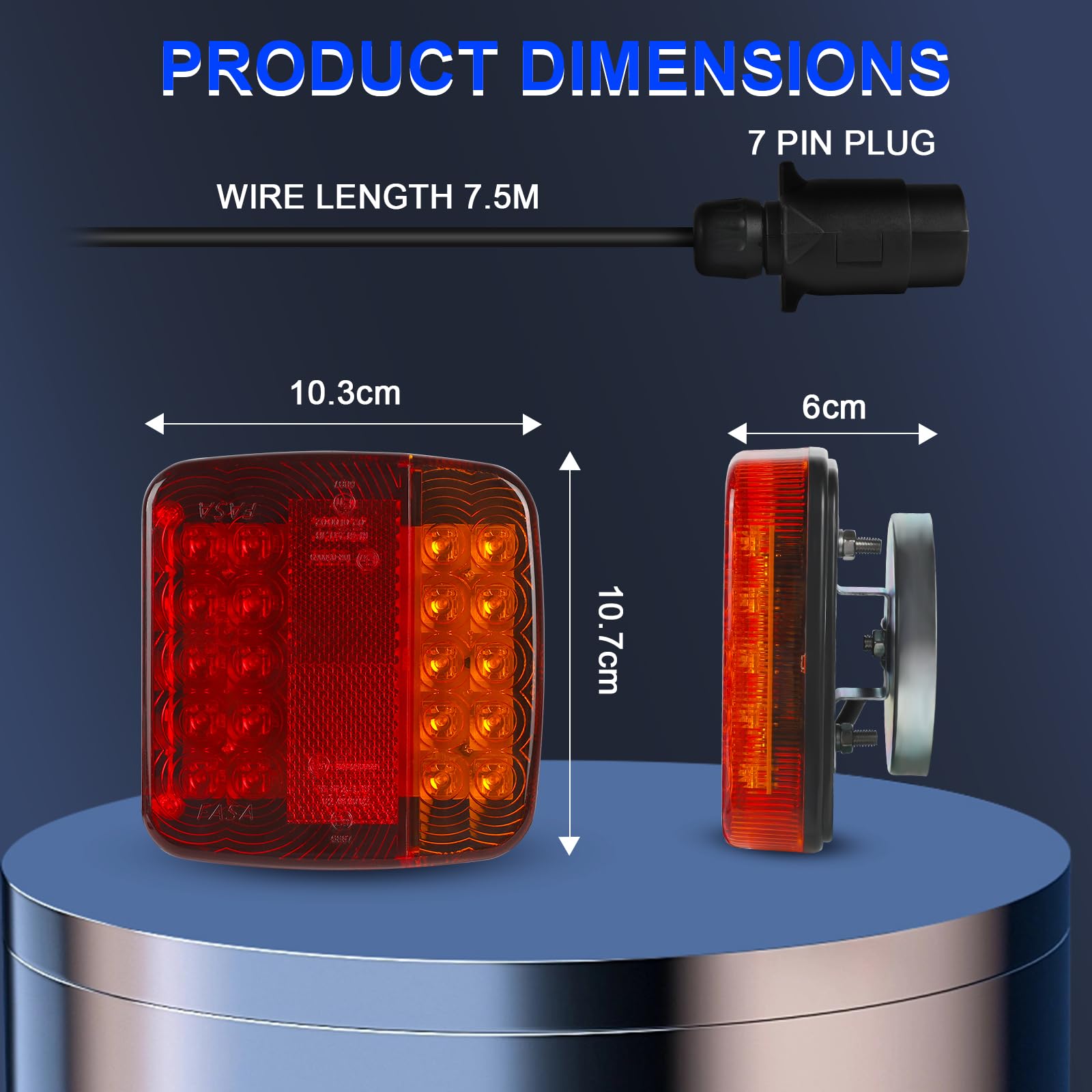 AOHEWEI Zestaw magnetycznych świateł tylnych przyczepy LED 12 V Tylna lampa do ciężarówki z magnesem, kablem 7,5 m i 7-pinową wtyczką do ciężarówki z przyczepą kempingową