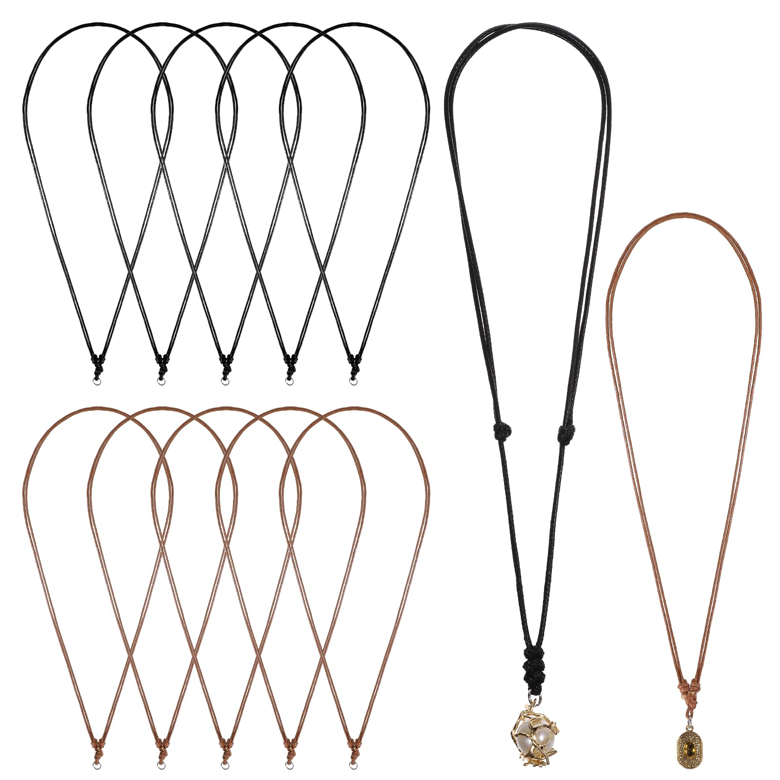 12er Set Lederketten Für Herren & Damen - Verstellbare Kunstleder Halsketten Mit Knotenverschluss