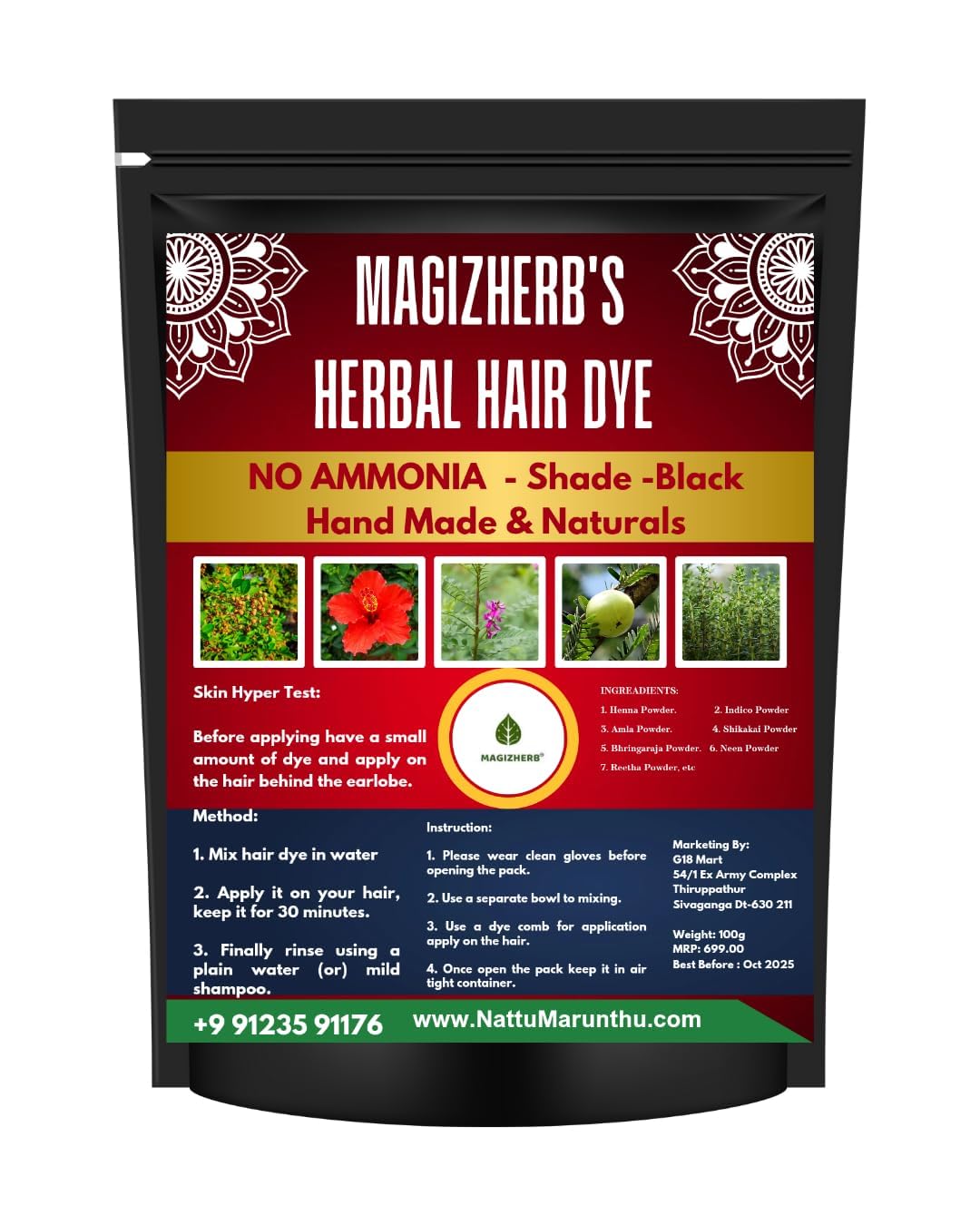 Handmade Naturals Herbal Hair Dye, Chemical-Free, Black Shade, 100g-image-23