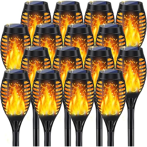 MIUSIKIT 16Pack Outdoor Solar Lights for Yard, Solar Flame Lights for Outside Decorations, Solar Pathway Lights Outdoor Waterproof, Solar Powered Outdoor Lights, Luces Solares for Outdoor Lighting Art