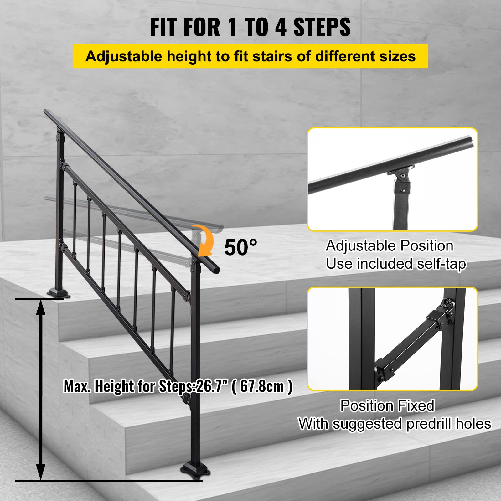 Buy VEVOR Outdoor Stair Railing, Fits for 15 Steps Transitional