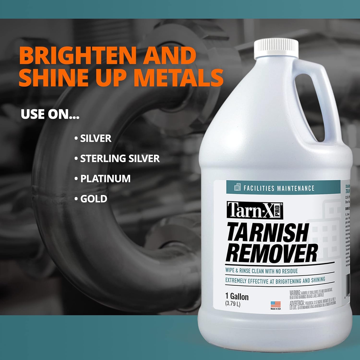 Tarn-X PRO Metal and Silver Tarnish Remover, For Use on Sterling Silver, Silver Plate, Platinum, Copper, Gold, Diamonds - 1 Gallon Bottle (4-Pack)