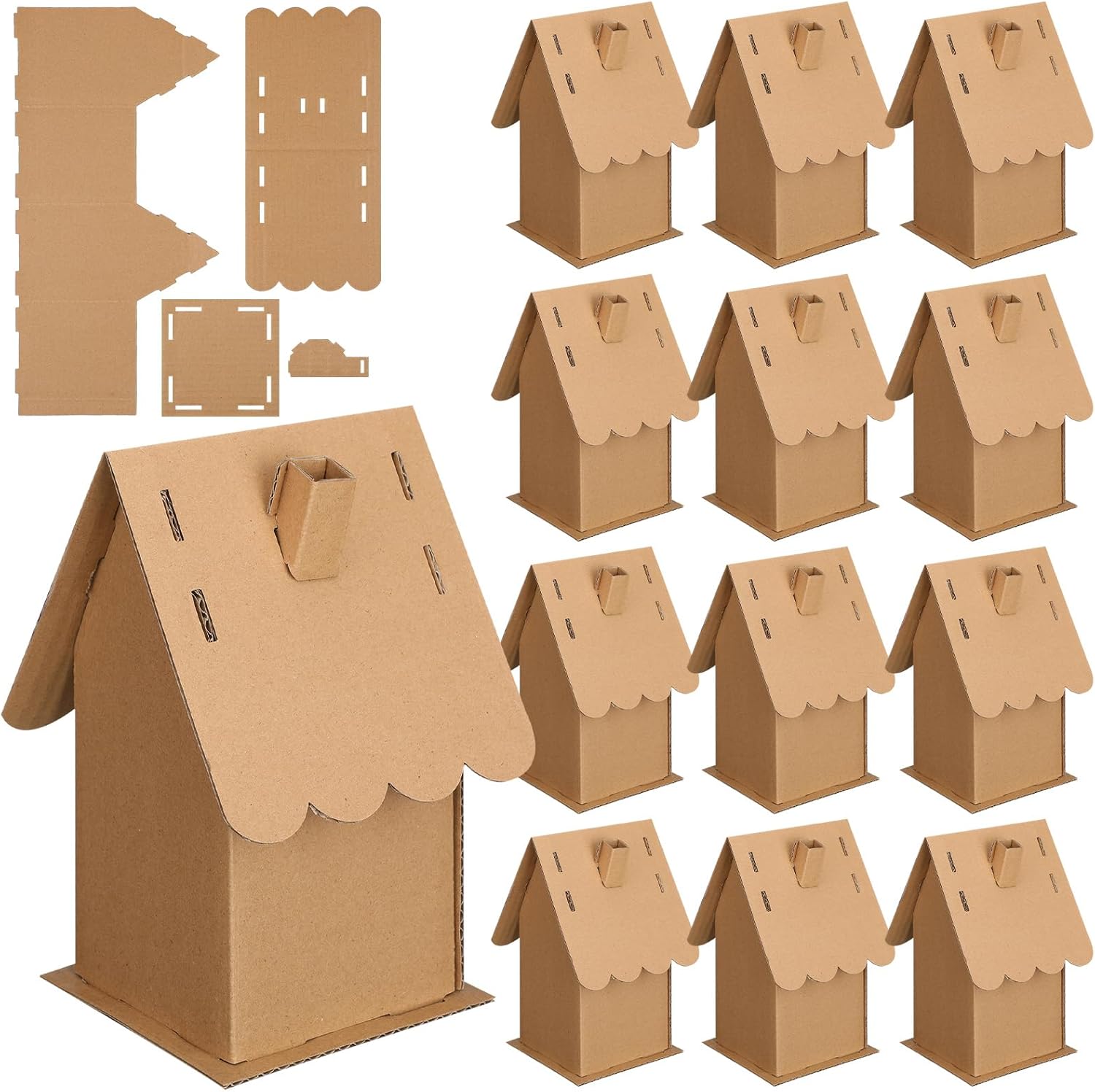 Cholemy 12 Pcs Christmas Gingerbread House Cardboard House Crafts Bulk Make a Gingerbread Cardboard Novelty Holiday Crafts for Christmas Winter Family DIY Decors (Cute)