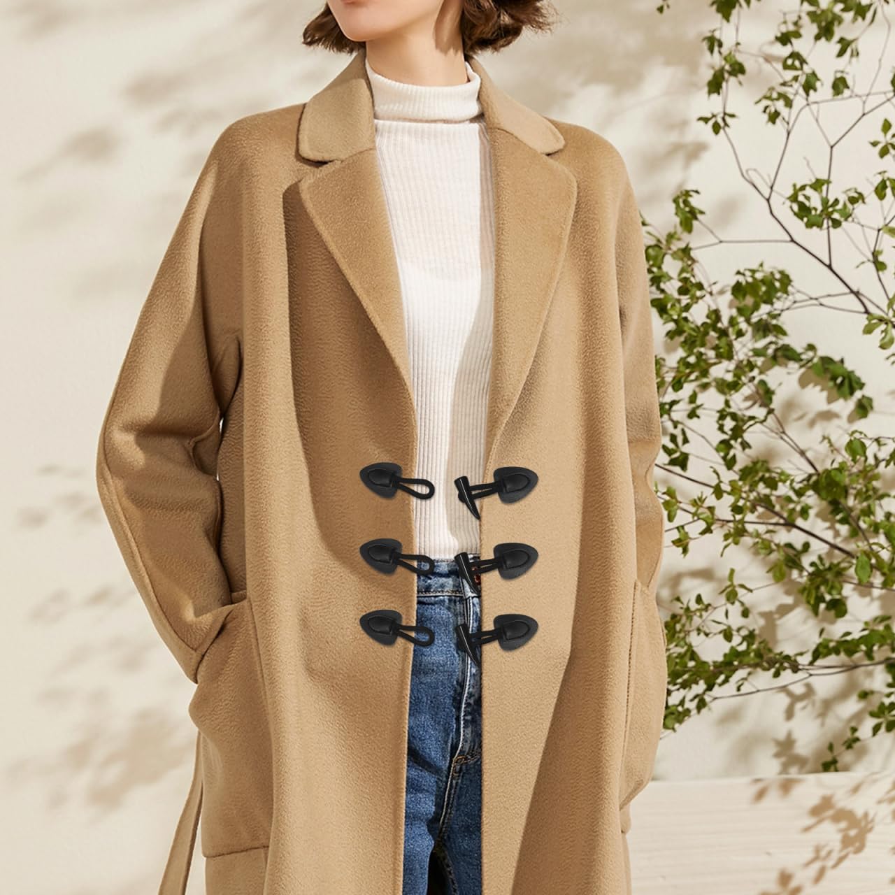 Angoily 4 Pairs Toggle Buttons Clothing Buttons Replacements Horn Coat Buttons Sewing Accessories for Woolen Coats Jackets and Knitting Projects