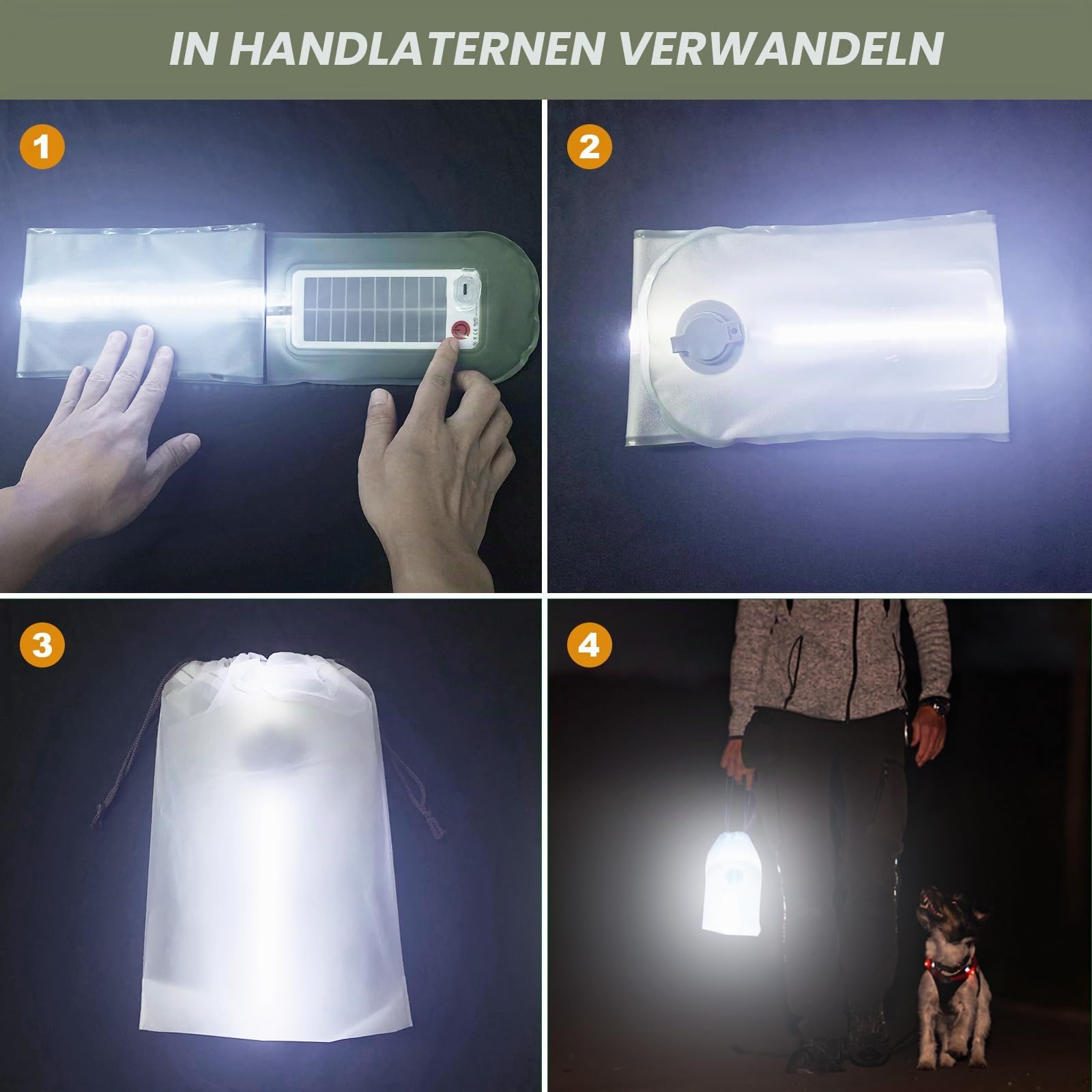 Qoolife Solar LED Campinglampe Aufladbar, Faltbare Camping Licht Lampe Energienbank mit 2 Lademethoden (Solar/USB) und 4 Lichtmodi für Outdoor, Stromausfällen, Notfall, Ausfälle, Angeln 85CM