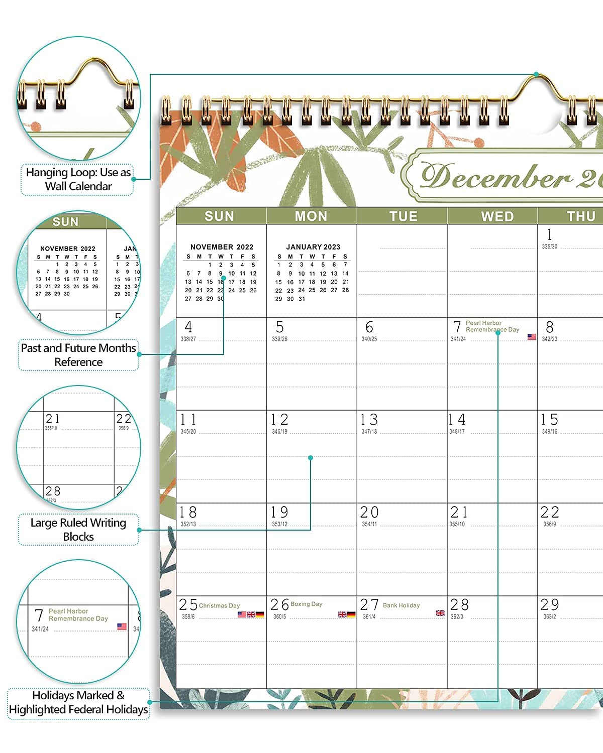 Calendar 2022/2023 Wall Calendar with Thick Paper, 18 Month Calendar Large Family Calendar 37 x