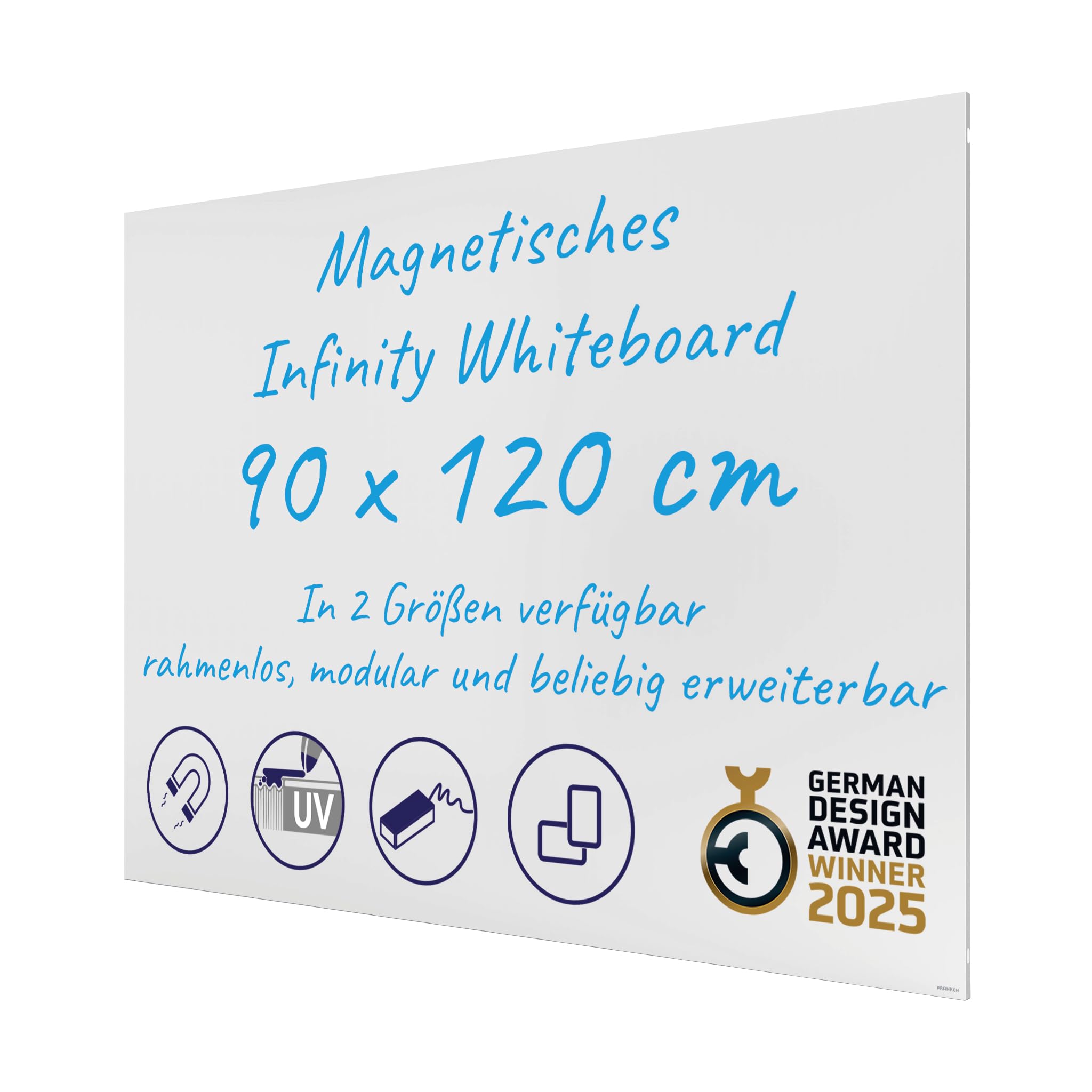 FRANKEN Infinity Whiteboard, Magnetische Schreibtafel ohne Rahmen, 120 x 90 cm, Direktes Zusammenfügen mehrerer Tafeln und Hoch-/ Querformat möglich, Für Büro & Home Office, Stahl-Oberfläche, SCM6103