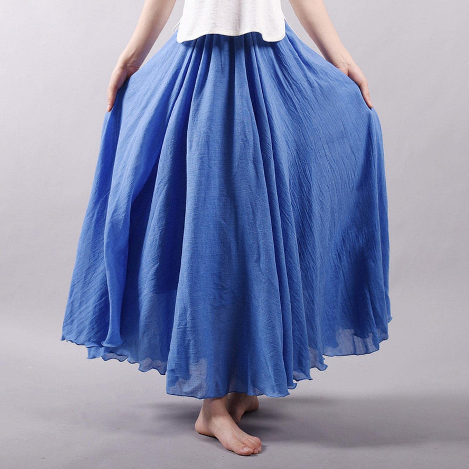 Jupe longue plissée en lin et coton pour femme - Taille élastique - Jupe d'été vintage, Vert, 40