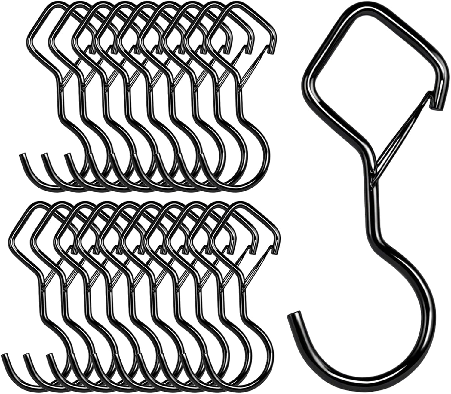 Heavy Duty S Hooks for Hanging with Lock, 4.72 Inch Metal Screw Hooks for Plants, Kitchen Utensils, Bags, Towels, and Outdoor Storage, Plant Hangers and Hanging Hooks (Black, 20 pcs)