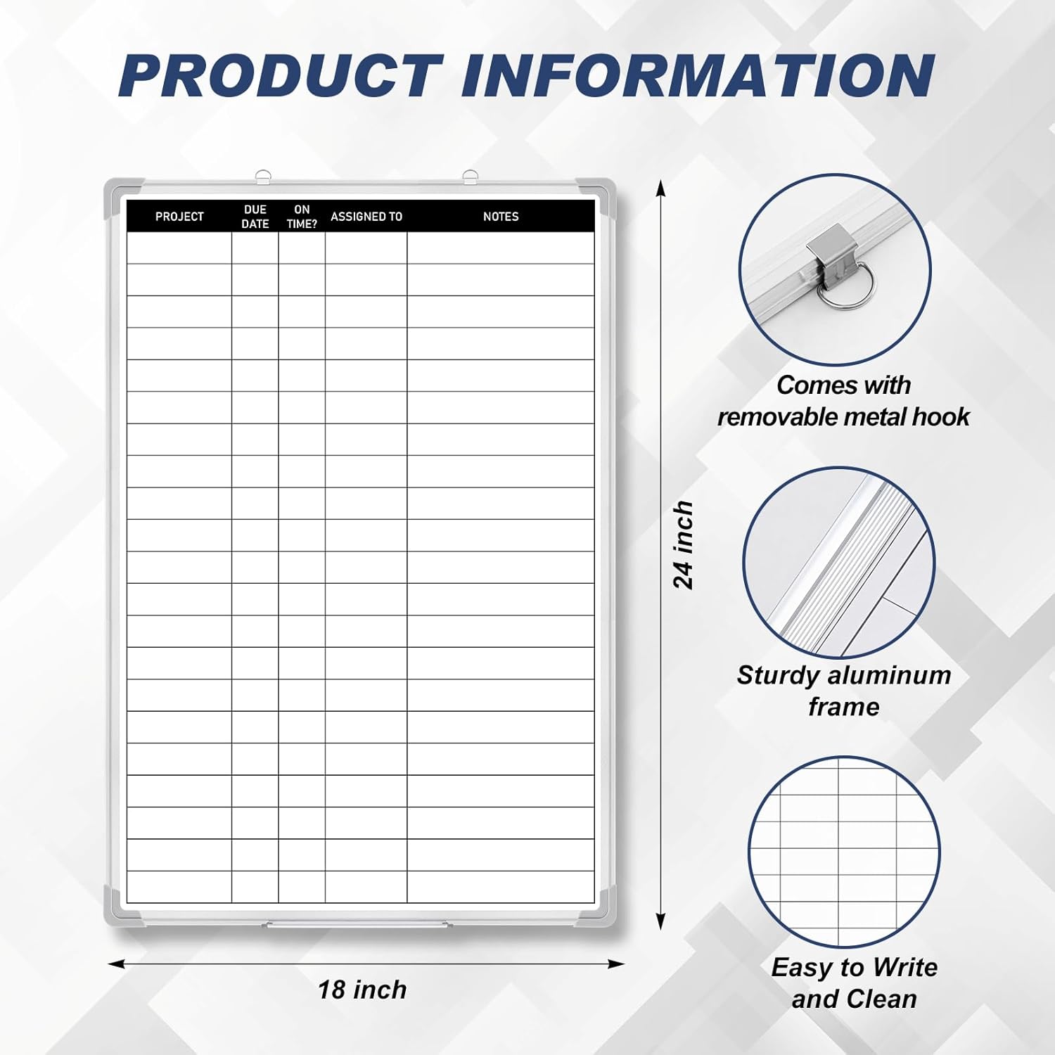 Lincia Aluminum Frame Dry Erase Board with Lines, Double Sided Wall-Mounted Whiteboard for Scheduling, to Do Lists & Weekly Planning, Reusable Calendar for Home & Work(Project Planning Board,18"x24")