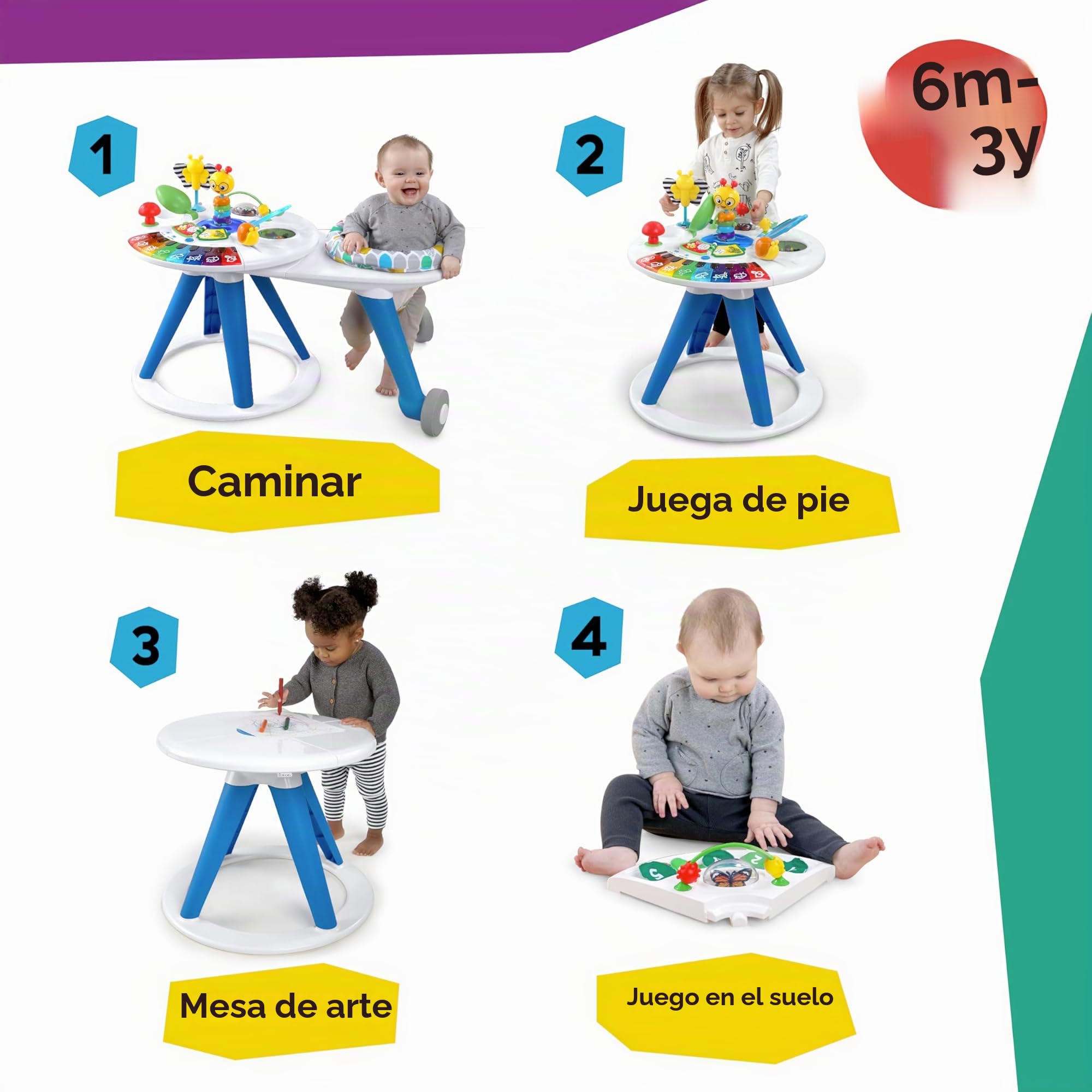 Baby Einstein, Centro y Mesa de Actividades Around We Grow, Andador Evolutivo, Estación de Juguetes Extraíble, Multilingüe, Asiento Gira 360°, Altura Ajustable, a partir de 6 meses