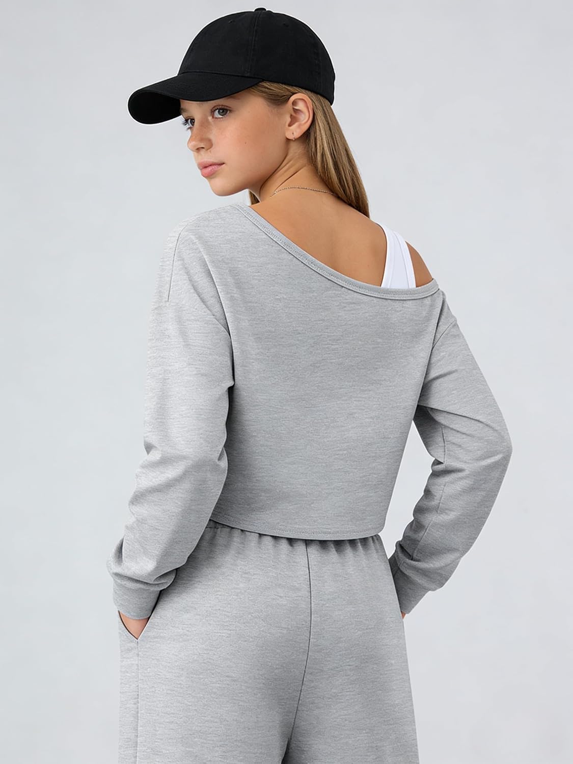 Girls Clothes Off Shoulder Sweatshirt & Wide Leg Sweatpants Set 2 Piece Fall Sweatsuit Outfit with Pockets Size 7-16