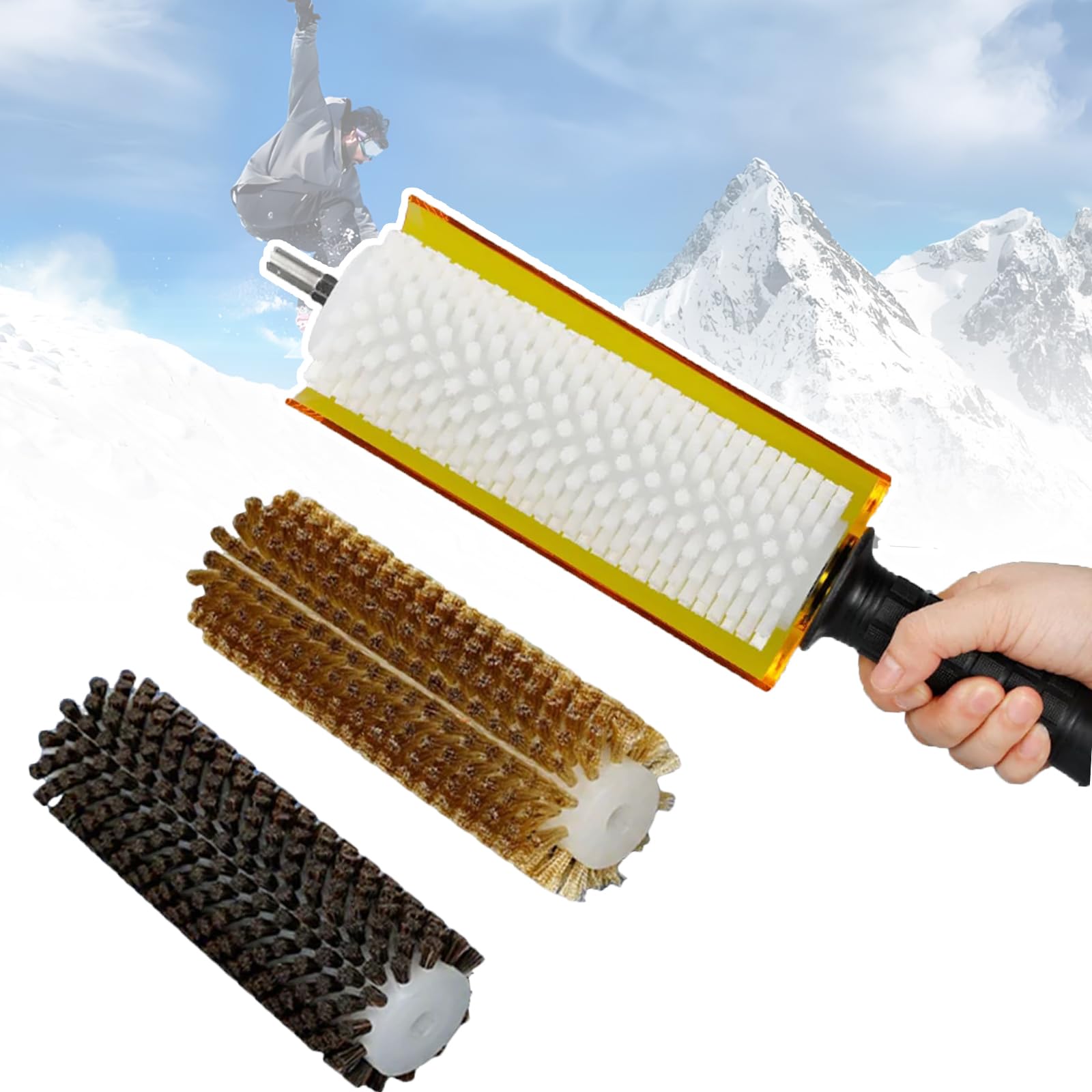 Roto Brush zestaw szczotek do nart, narzędzie do woskowania desek snowboardowych, 3 profesjonalne szczotki (mosiądz, włosie końskie, nylon) z ochroną wału, do usuwania depilacji i czyszczenia podeszwy