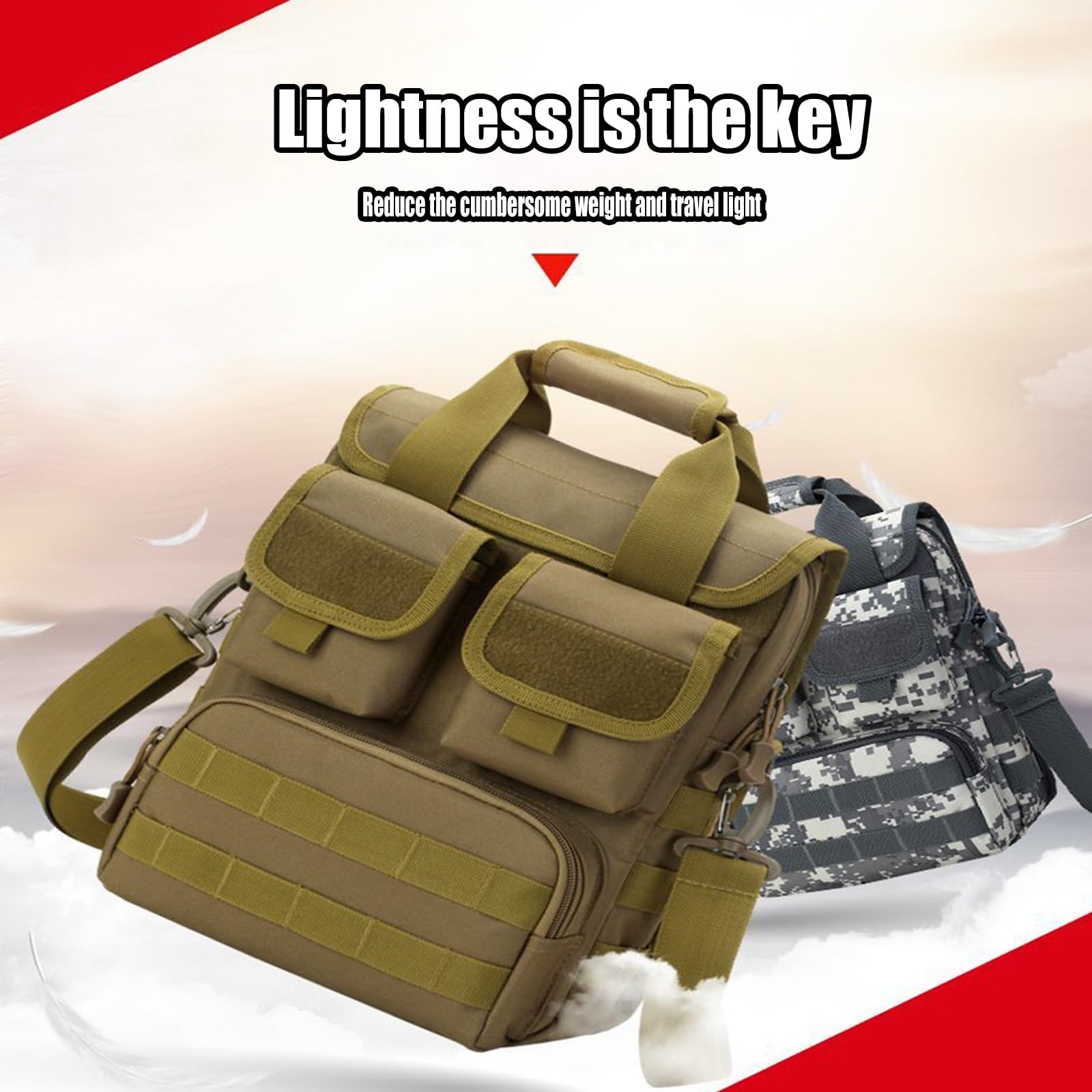 Borsa a Tracolla Tattica, Borsa a Tracolla MOLLE Porta Attrezzi EDC per Laptop da 12 Pollici(Desert camouflage)
