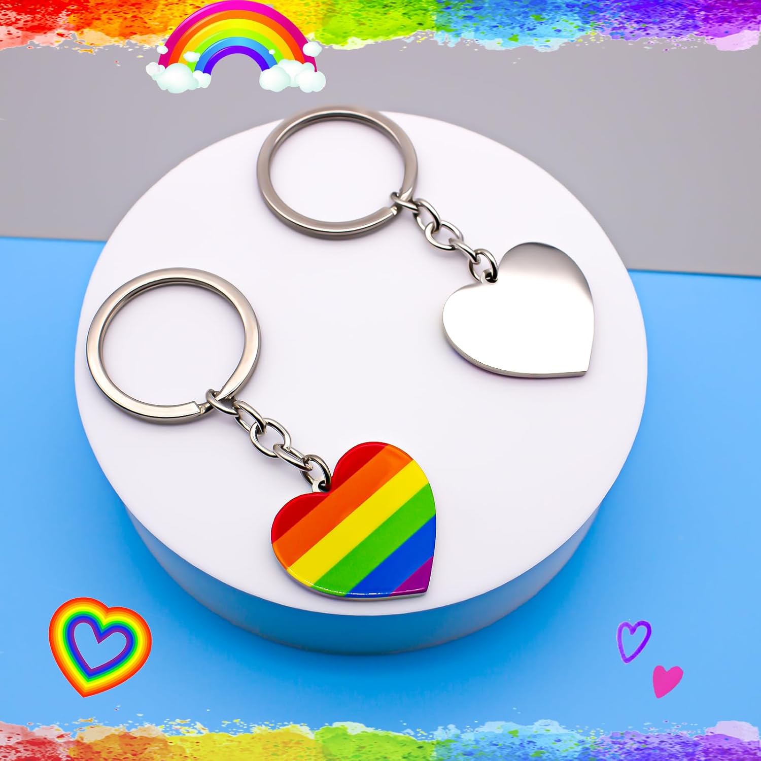 Nanafast Stainless Steel LGBTQ Pride Keychain Heart Gay Pride Keyring Rainbow Key Chain for Pride Month Parades and Events - Image 4
