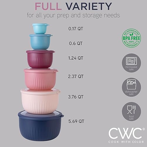 Vista 115 de COOK WITH COLOR - Juego de tazones de preparación profundos con tapas, para mezclar, de plástico, pequeños y apilables (color rosa/gris)