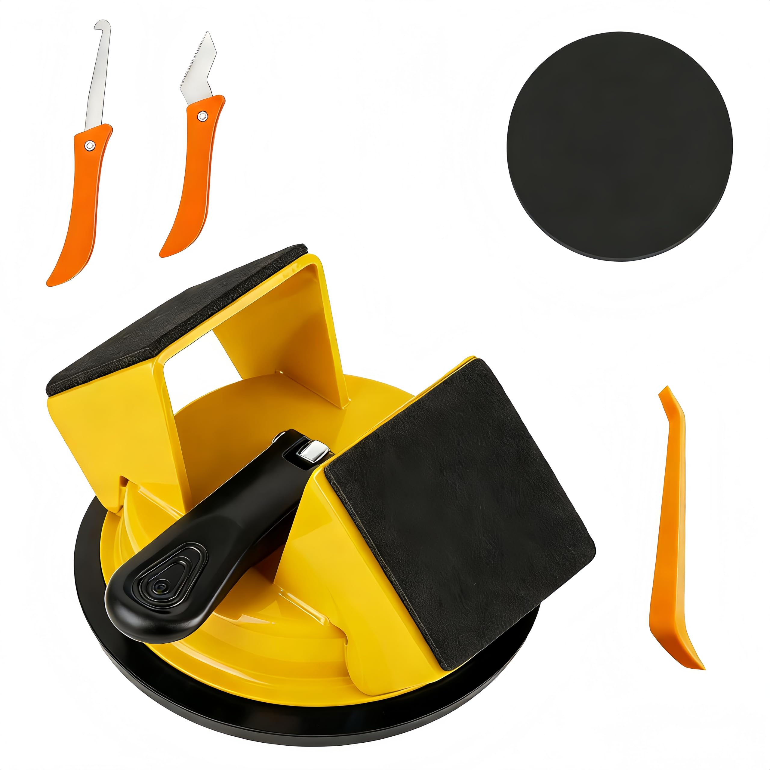 Floor Gap Fixer Tool -45° Two-Way Tapping Function, Heavy Duty Cast Iron with Reinforced Suction Cup, Includes 2 Crack Cleaning Tools & Reusable Rubber Pad (Orange) — view 9