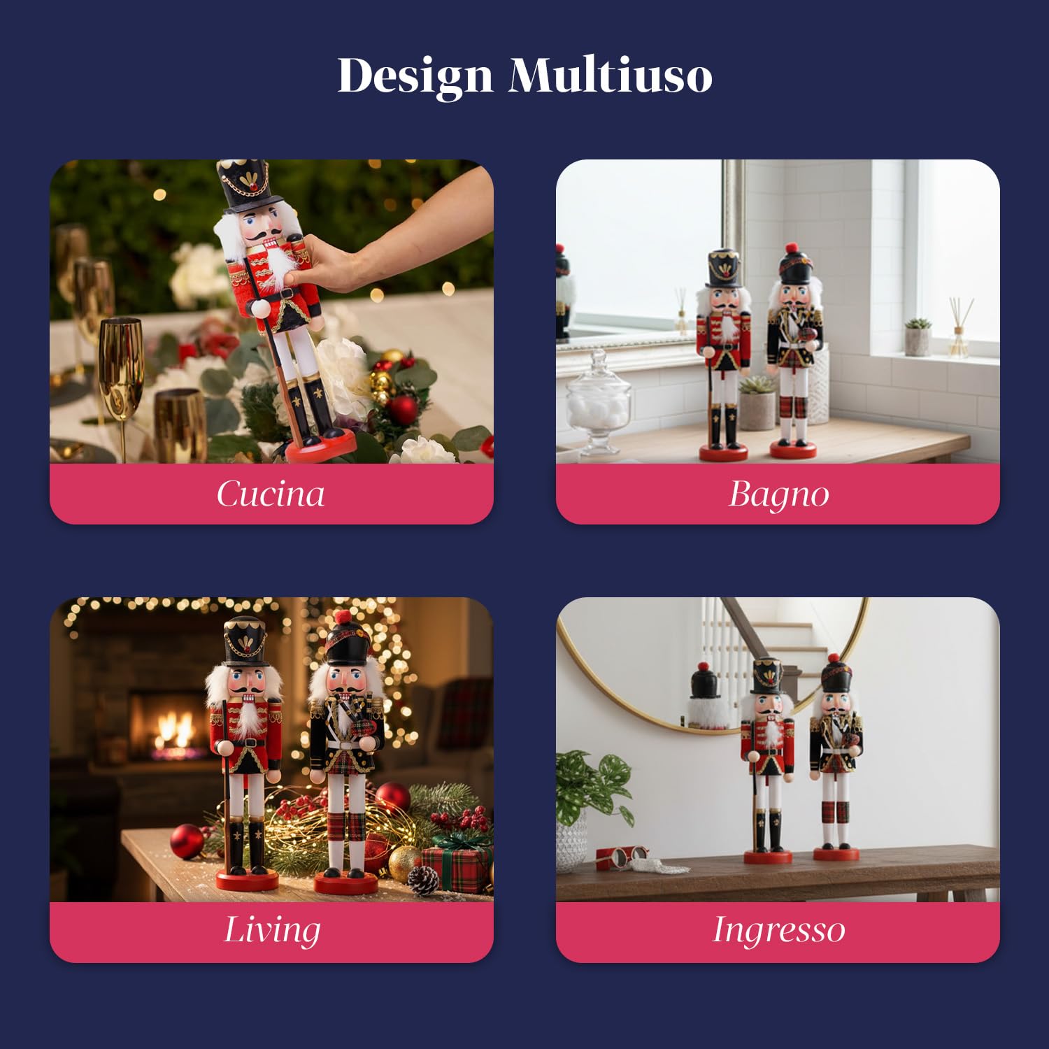 Avilia – Schiaccianoci Natalizi in Legno Dipinti a Mano Set 2 Pezzi per Decorazioni Natalizie Tradizionali e Addobbi per la Casa, Ideali per Tavolo Camino e Regalo di Natale Unico
