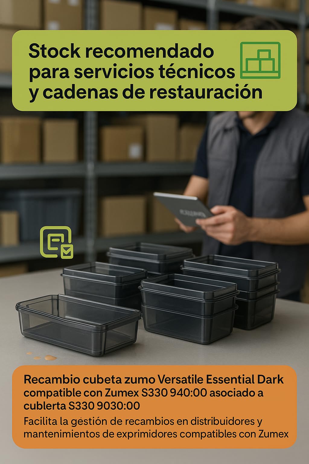 CubetasGastronorm ® Cubeta Zumo Dark Versatile Essential S3300940:00 Recambio Con Iman Compatible Con Zumex Versatile Essential Bandeja Recoleccion Jugo Exprimidor Profesional Hosteleria Bar Cafe