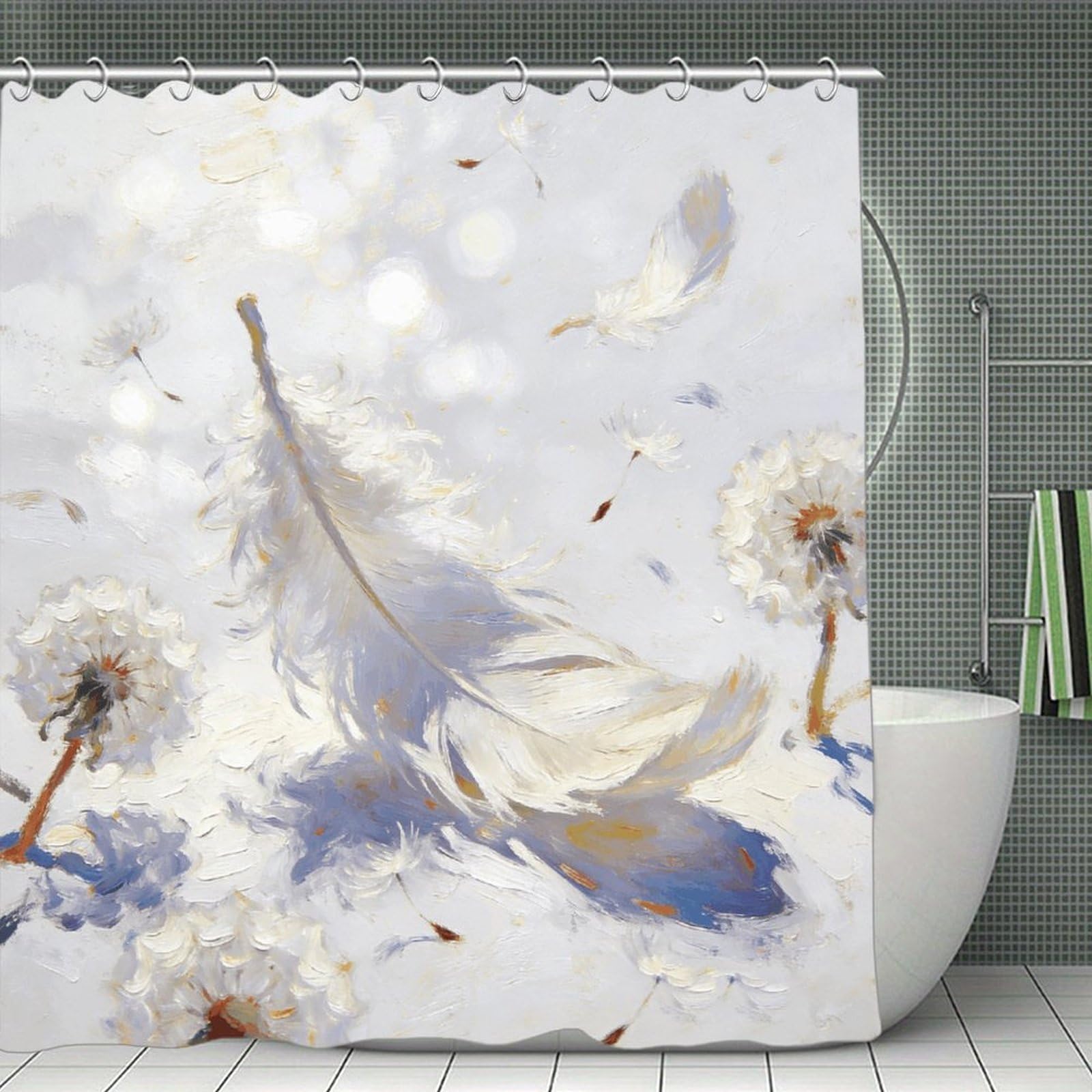 VstaDank Letter of The Wind Shower Curtain Light-Weight Blackout Bathroom Curtain Washable Shower Liner 71x71 Inch Bath Curtain with Metal Holes Bathtub Bath Room