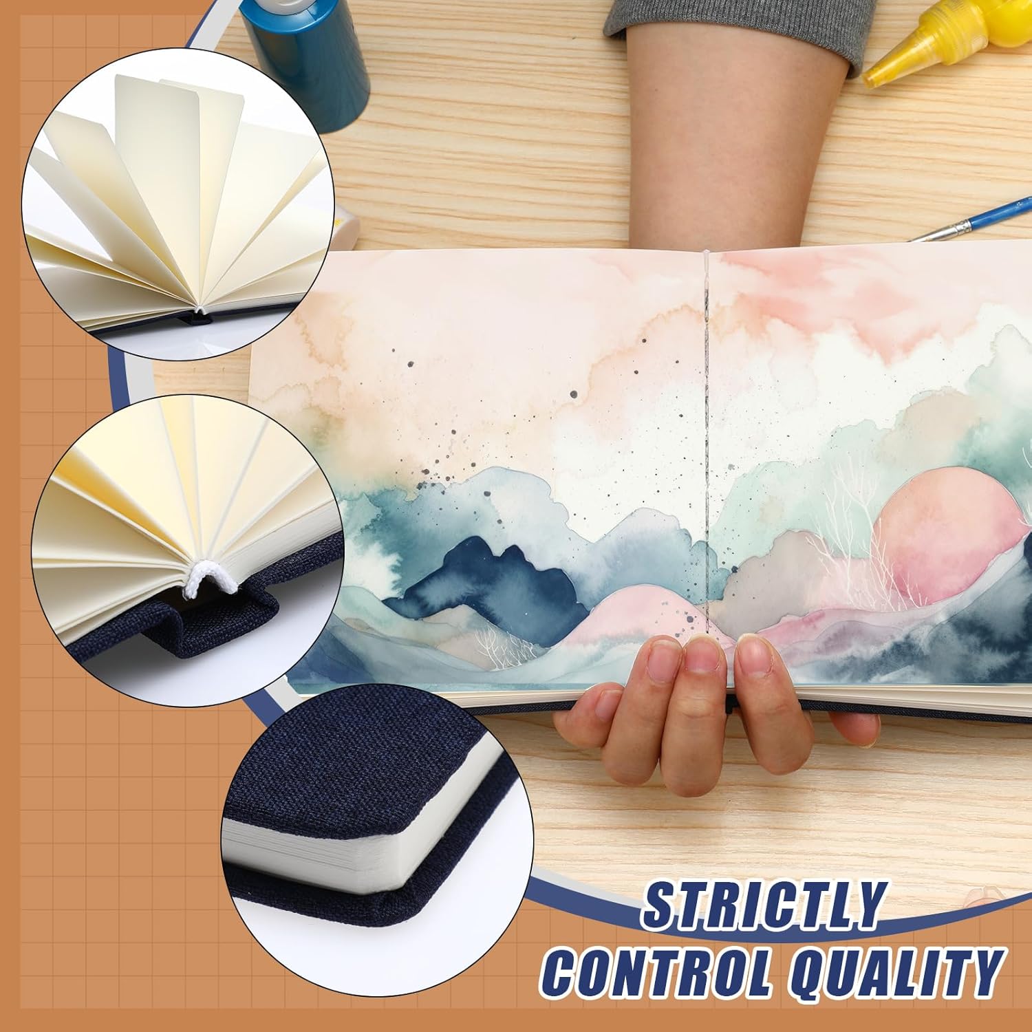 Mooliwe 6 Pcs Watercolor Sketchbook Journal Small Paper Watercolor Journal Bulk for Painting 300 GSM 140 LB Cotton Cold Press for Gifts(5.5" X 5.5",Classic Color)