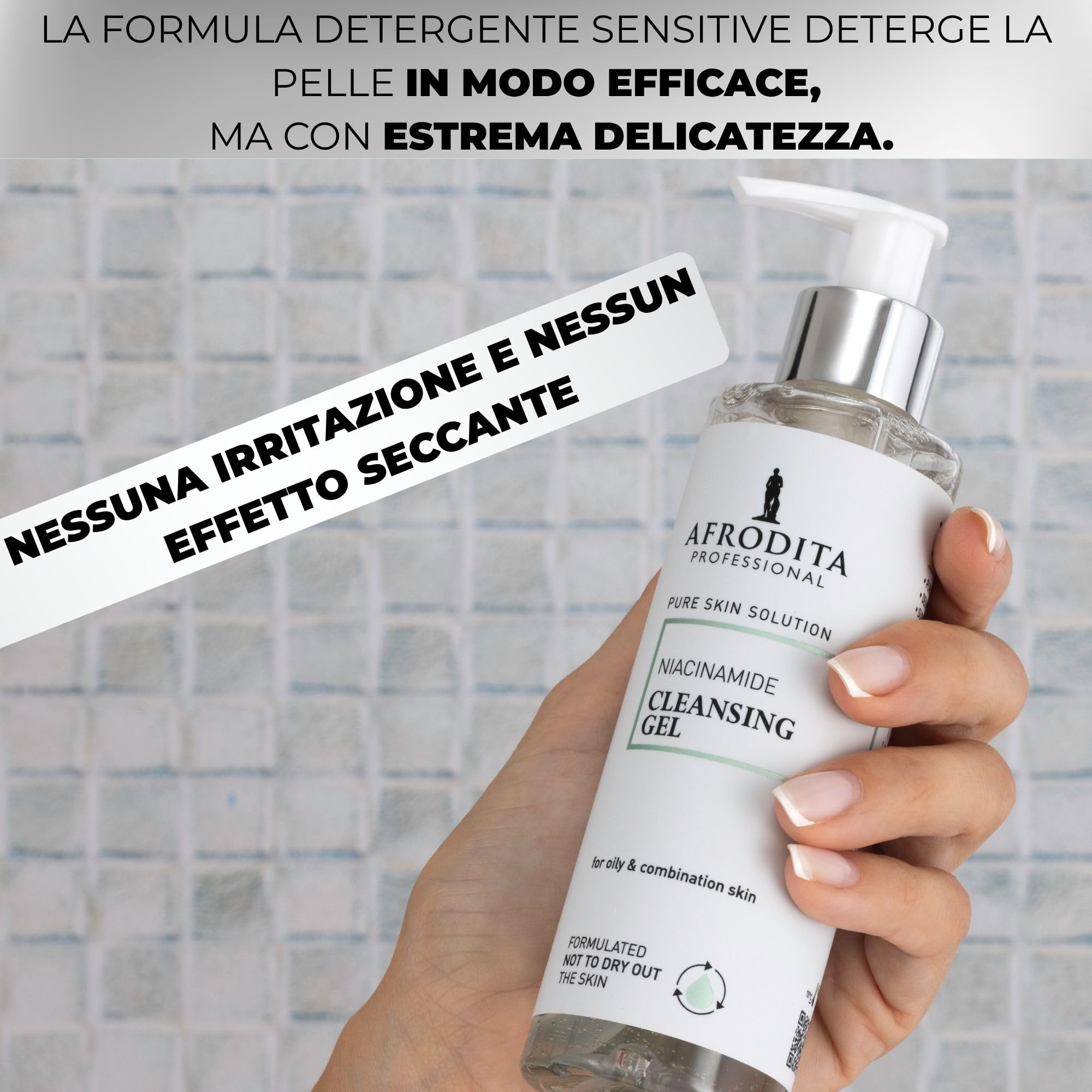Afrodita Professional Niacinamide gel detergente per pelli grasse e miste, detergente delicato per il viso con acido ialuronico, pulizia profonda dei pori, 94% di origine naturale, senza alcool e