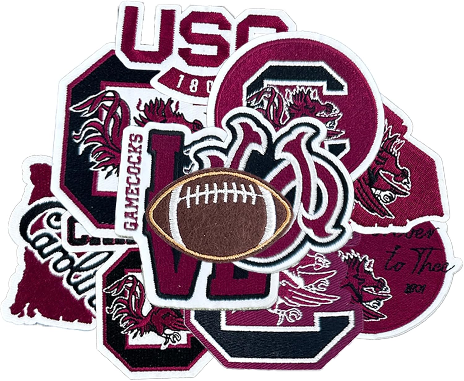 12PCS South Carolina Turkey Iron On Patches，Embroidered Applique Football for Jeans, T-Shirts, Hats, Backpacks & Sports Gear.