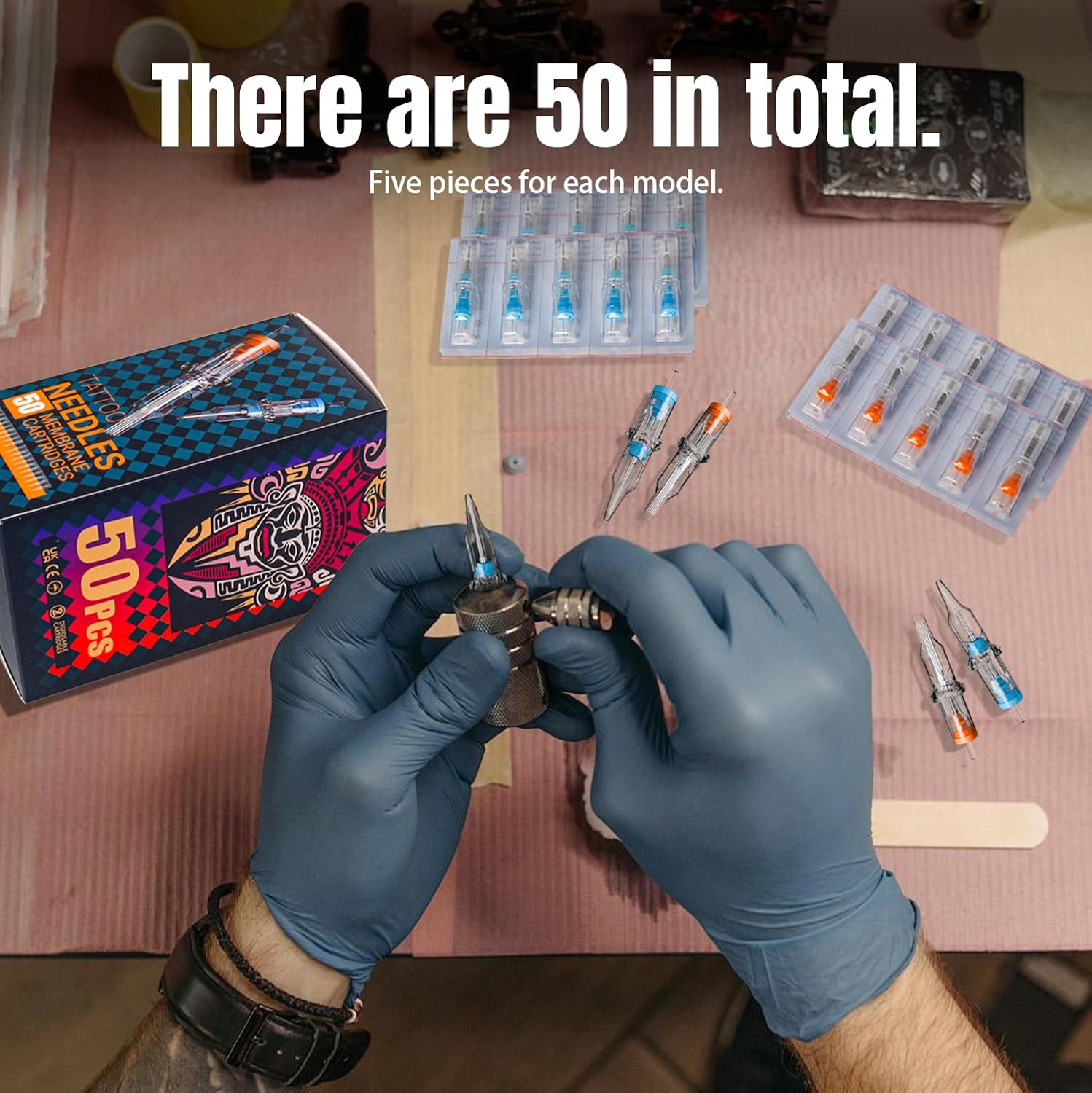 KVM 50pcs Tattoo Needle Set, Sterile Individually Packaged, Professional Tattoo Needle Kit, Single-Use Tattoo Needles, Suitable for Professional Tattoo Artists or Tattoo Enthusiasts
