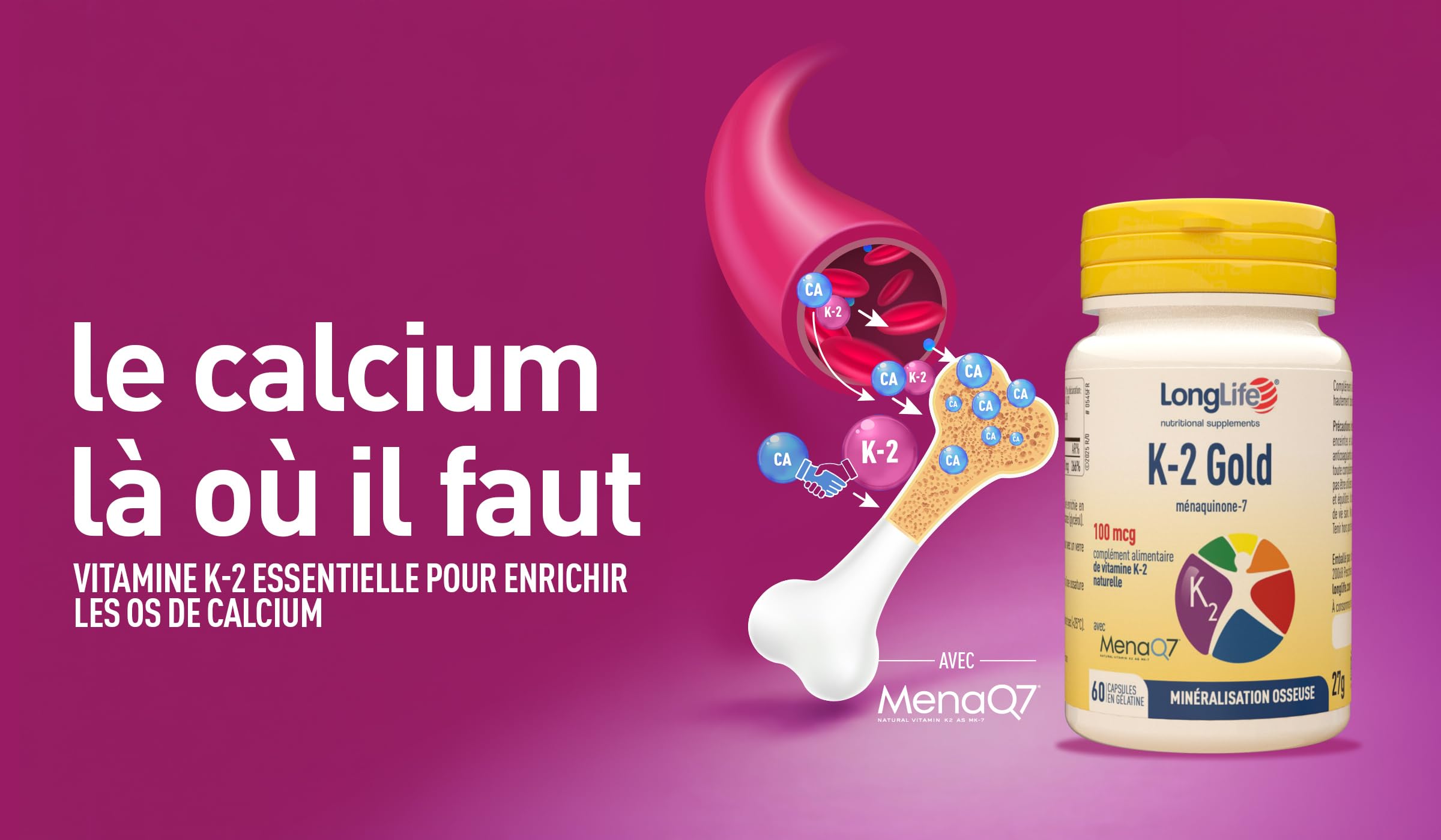 LongLife® K‑2 Gold  | Ménaquinone issue du natto | MenaQ7 | Vitamine K-2 en huile d’olive extravierge haute biodisponibilité | Os et circulation  | Jusqu’à 2 mois  | Vegan et sans gluten