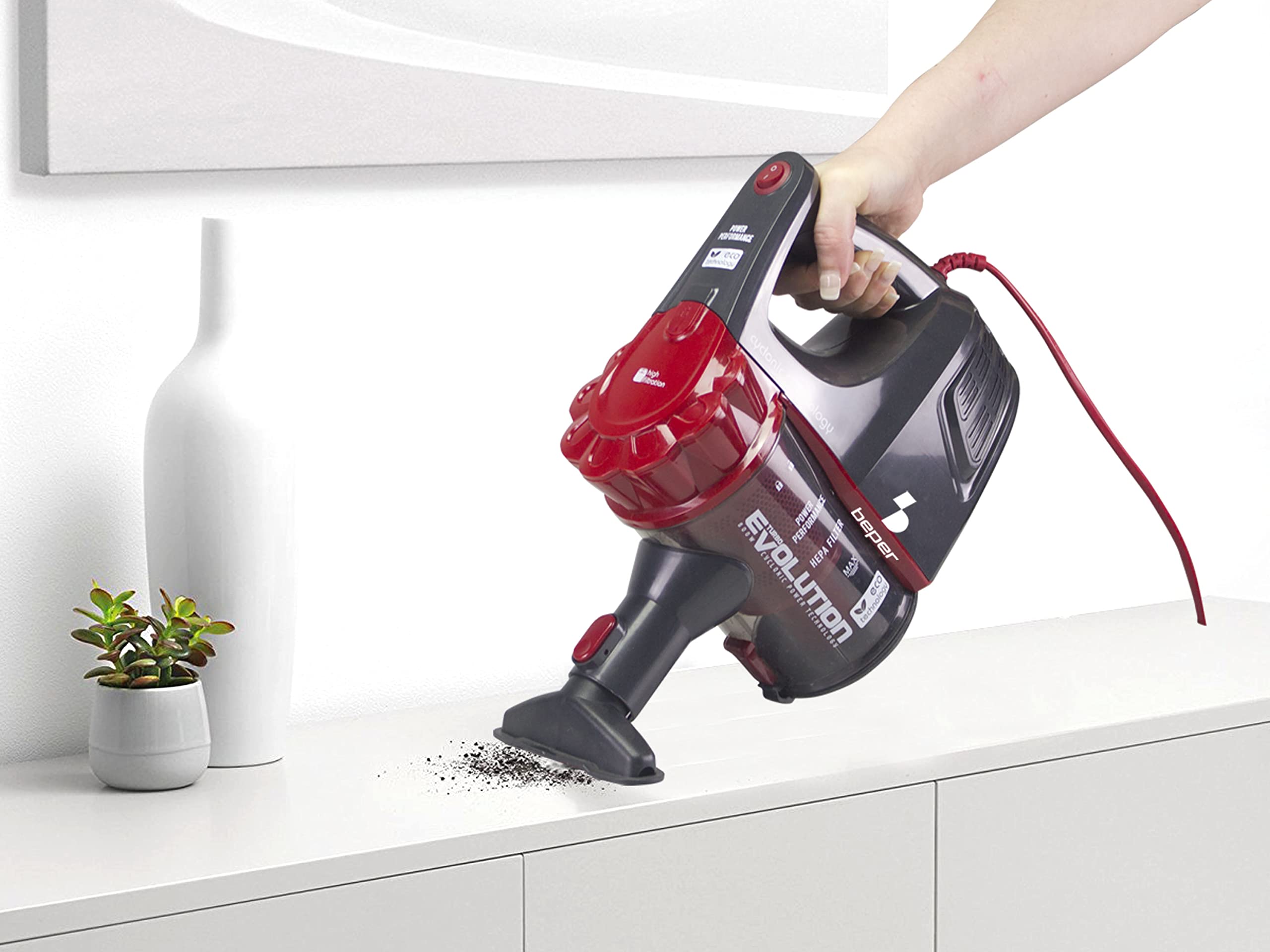 BEPER P202ASP001 Aspirador Escoba 2 en 1 - Aspiradora y Aspirador de Mano con Cable de 6,5 m, 600 W