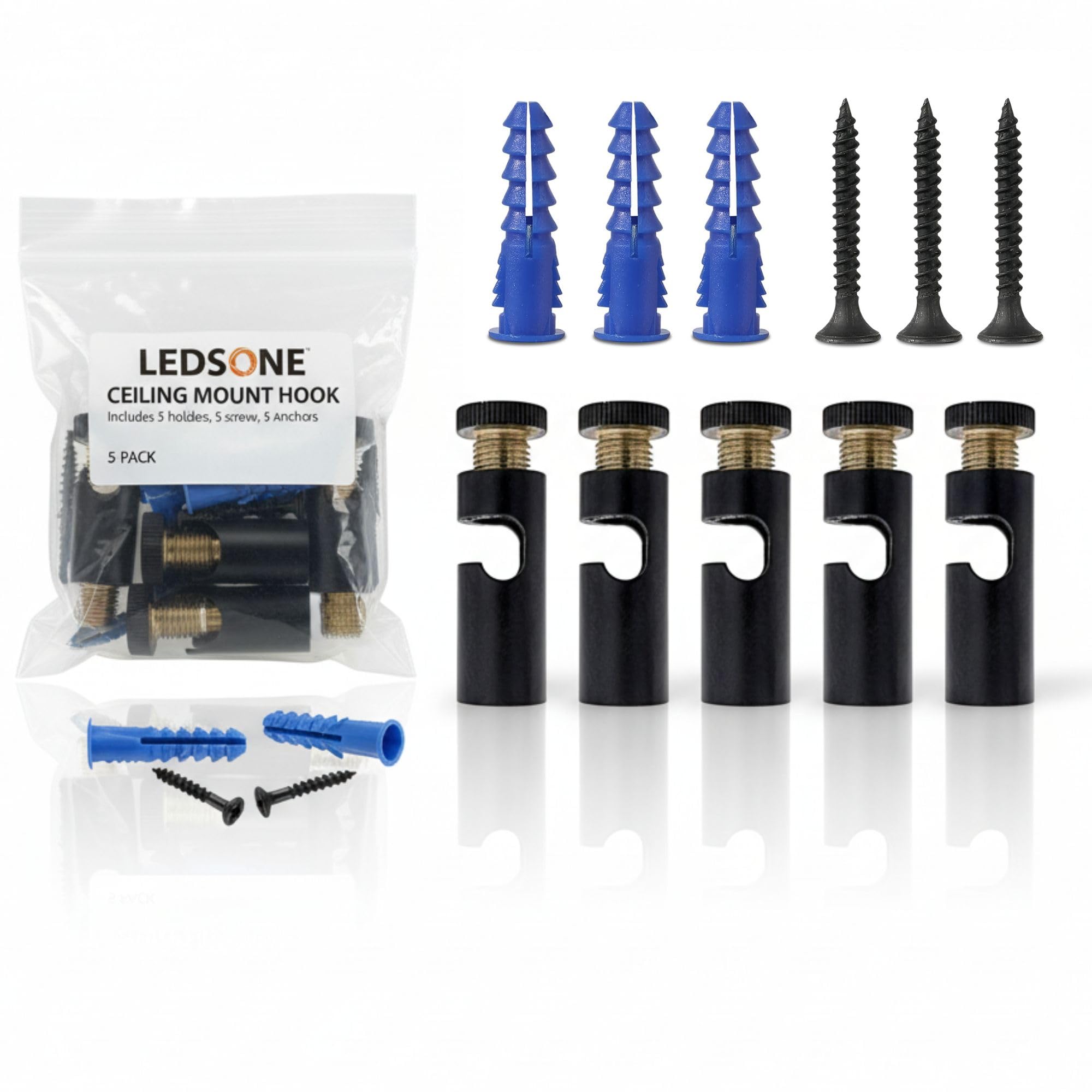 LEDSone 5 Pcs Ceiling Cable Mount Hooks for Swag Chandelier and Spider Lighting Minimalist Cord Keeper Easy Fit Metal Hook with Screw for Pendant Light Cable