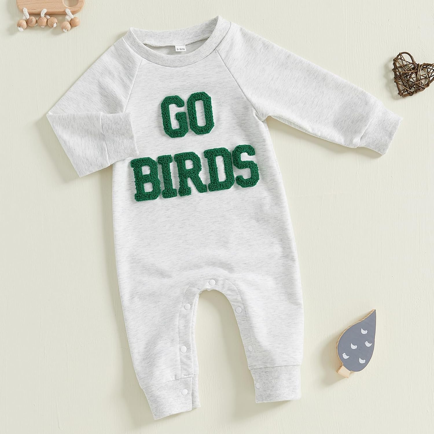 Baby Boy Girl Football Outfit Go Birds Embroidered Romper Long Sleeve Crewneck Jumpsuit Newborn Fall Winter Outfit - Image 2