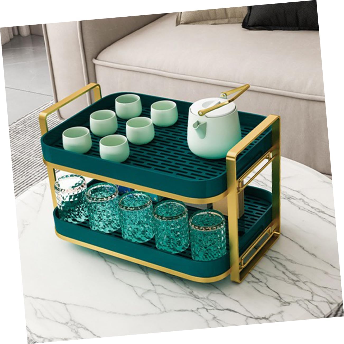 PRETYZOOM Multi-Layer Mug Holder Stackable Cup Organizer Tray for Kitchen and Office 2-Tier Coffee Cup Storage Rack Space-Saving Countertop Shelf for Mugs and Glasses