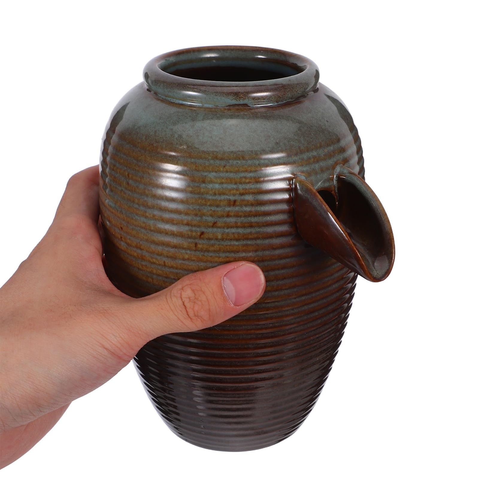 2 Pezzi Fontana da Giardino Esterno in Ceramica a Forma di Vaso con Cascata Ricircolante e Circolazione Naturale Dell'acqua per Patio e Stagno Acquatico