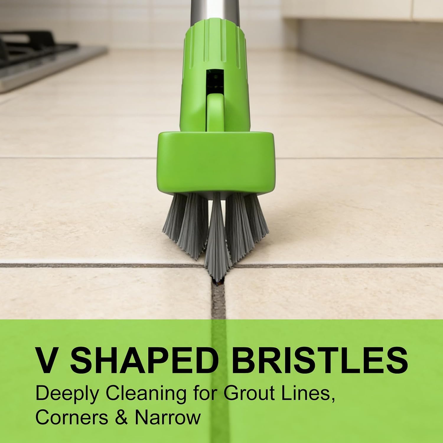 2 Pack Grout Brush with Long Handle, Swivel Cleaning Grout Line Scrubber - Durable Handle Grout Cleaner Brush for Bathroom,Tile,Baseboard,Walk in Shower,Corner & Narrow Space (Green) image 2