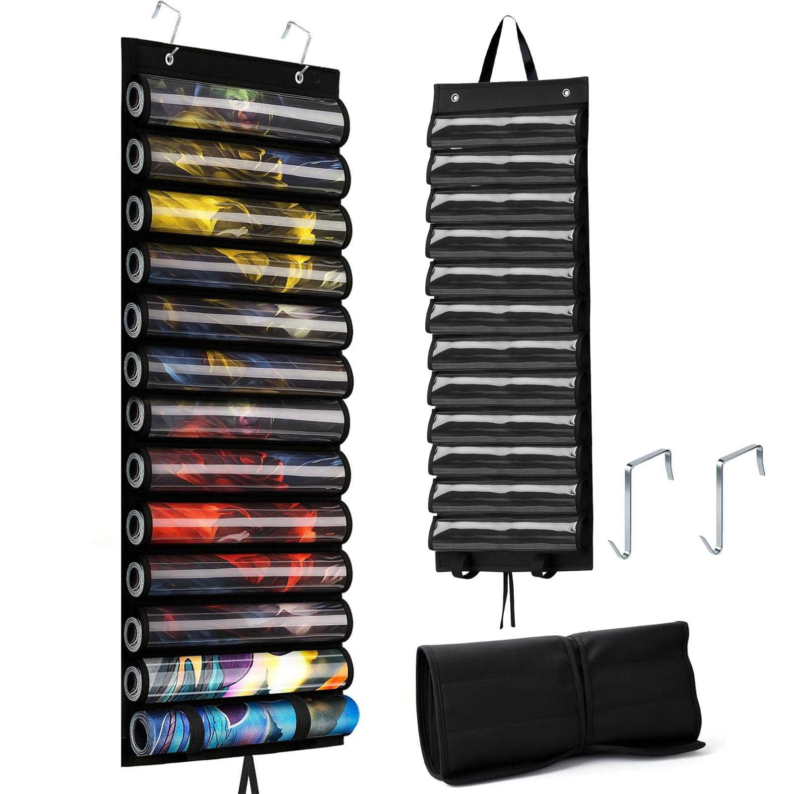 great dachong Playmat Tube Storage Bag, Transparent Portable Playmat Case for Game Mat and Tubes, Over-the-Door Design with 2 Hooks, Hangable Playmat Holder with 12+1 Slots